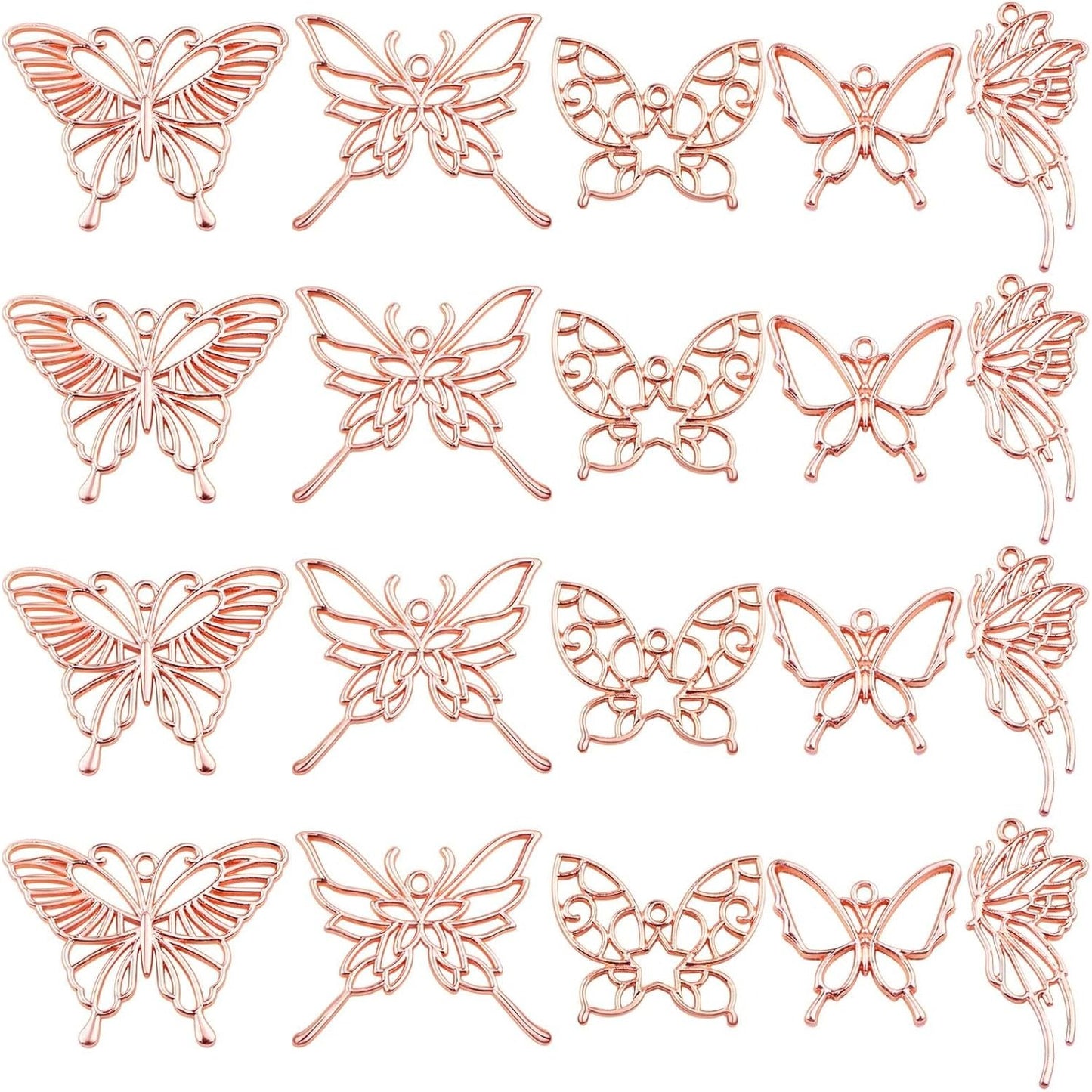 20pcs Rose Golden Butterfly Shape Open Back Bezel Pendants Alloy Hollow Butterfly Wings Frame Resin Mould Charms for DIY Necklace Earrings Jewelry Making Findings, 5 Styles