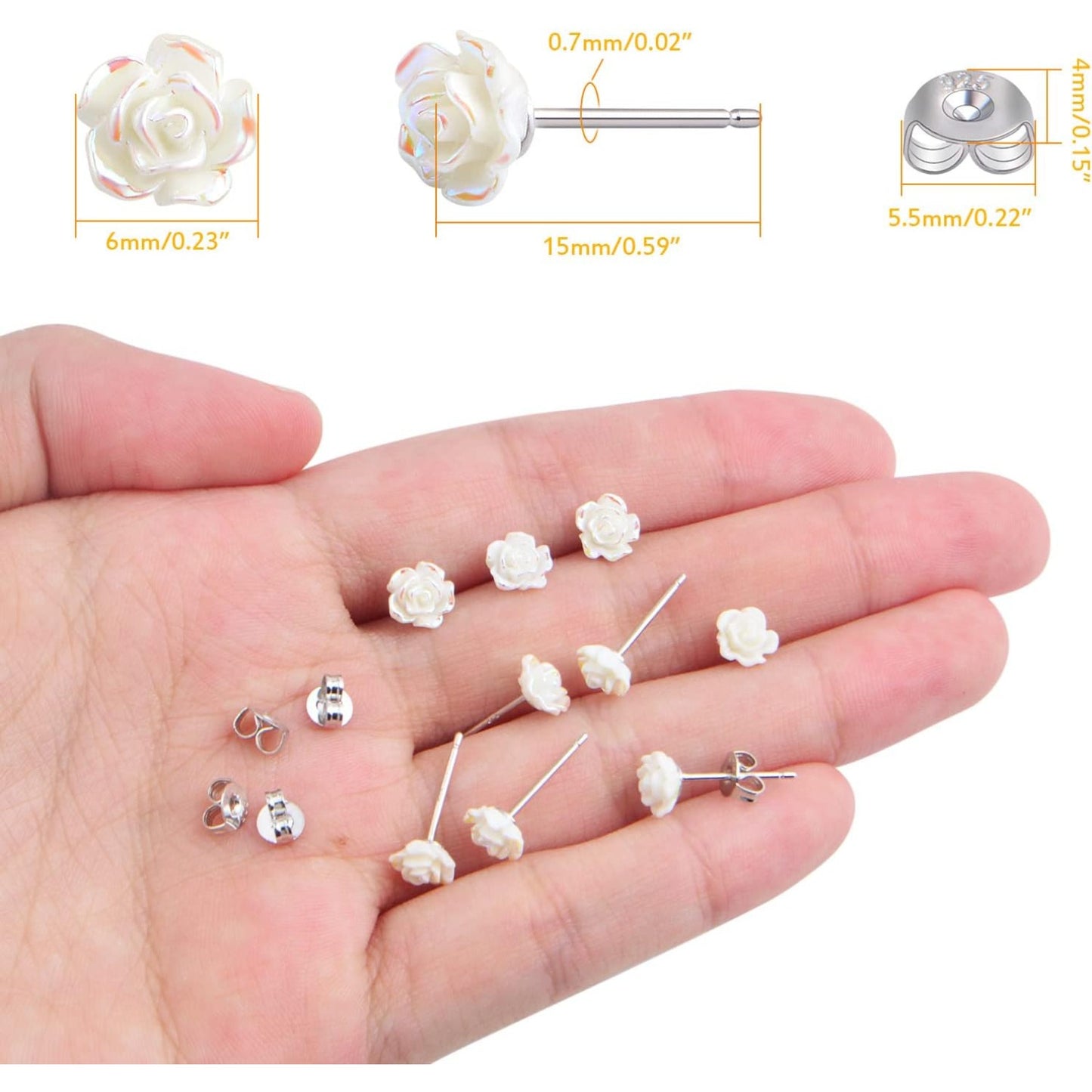 10pcs Resin Plastic Rose Flower Earring Pin Posts 3D Rose Stud Earrings and 10pcs Metal Butterfly Earring Backs Kit for Sensitive Ears DIY Jewelry Making Findings