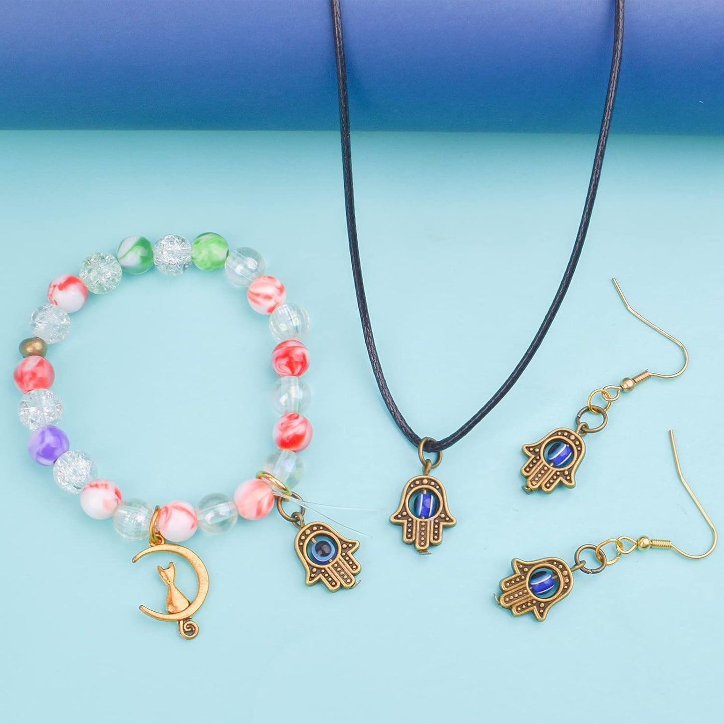 Hamsa Hand Beads Frame Charms,30 Pieces of Hamsa Evil Eye Pendant Hand of Fatima Symbol Charms Jewelry Making Findings for DIY Necklace Bracelet(Gold & Silver & Bronze)