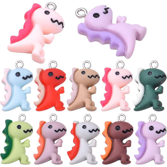 30pcs Small Dinosaur Pendant Charms Resin Lovely Animal Pendants Earrings Dangle Charms Craft Supplies for DIY Bracelet Necklace Jewelry Making Decoration, 10 Colors