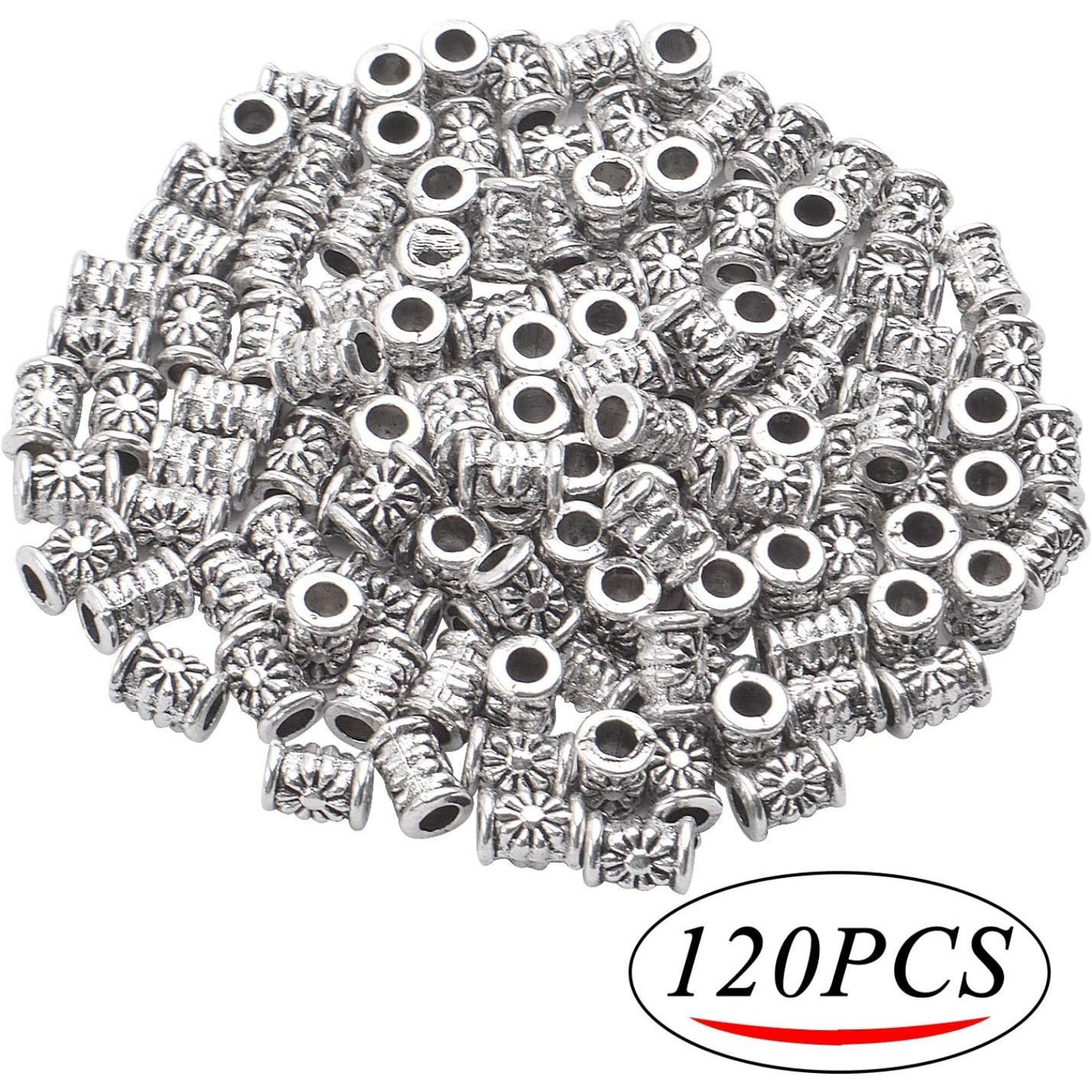 120pcs Tibetan Silver Spacer Beads Charms Hollow Tube Bead for DIY Necklace Bracelets Jewelry Making Accessaries