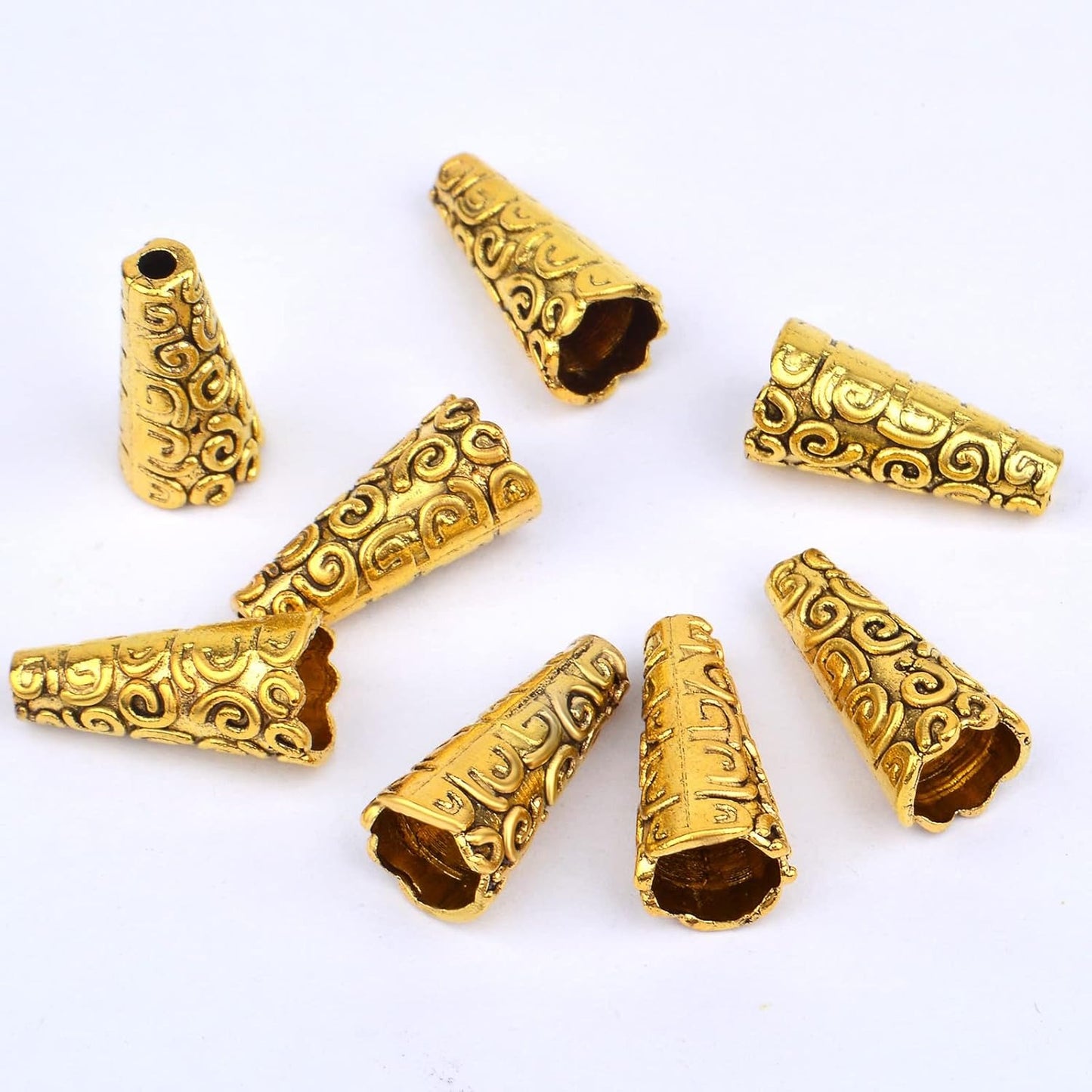 Beads Caps Making, 100pcs Antique Beads Caps Tibetan Style Cone Caps Metal Beads End Caps Flower Bead Caps Tassel Crafts DIY for Jewelry Making, 17.5 8.5mm