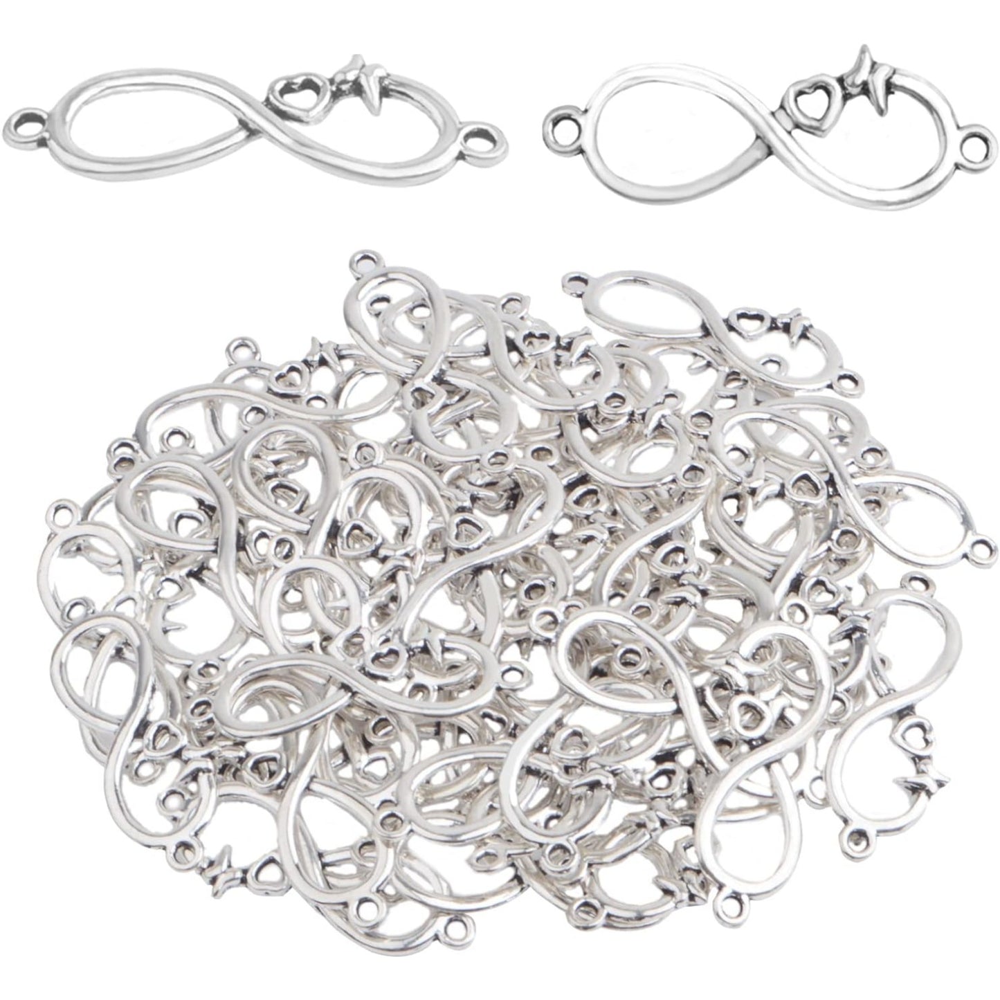50 Pieces Antique Silver Infinity Connector Charms Alloy Heart Infinity Symbol Pendants Links Connectors Accessories for DIY Bracelet Necklace Jewelry Making Supplies