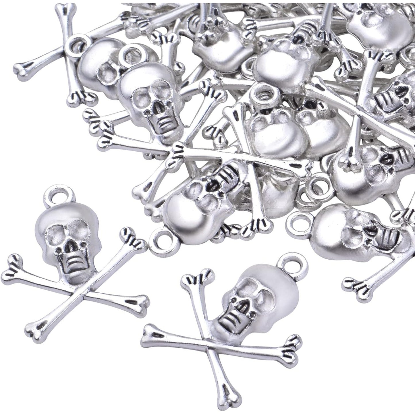 50pcs Skeleton Skull Charms Tibetan Alloy Skull Head Pendants Halloween Theme Charms Jewelry Making Accessories for DIY Necklace Bracelet Earrings Crafts, Antique Silver, 23.5 mm x 19.5 mm