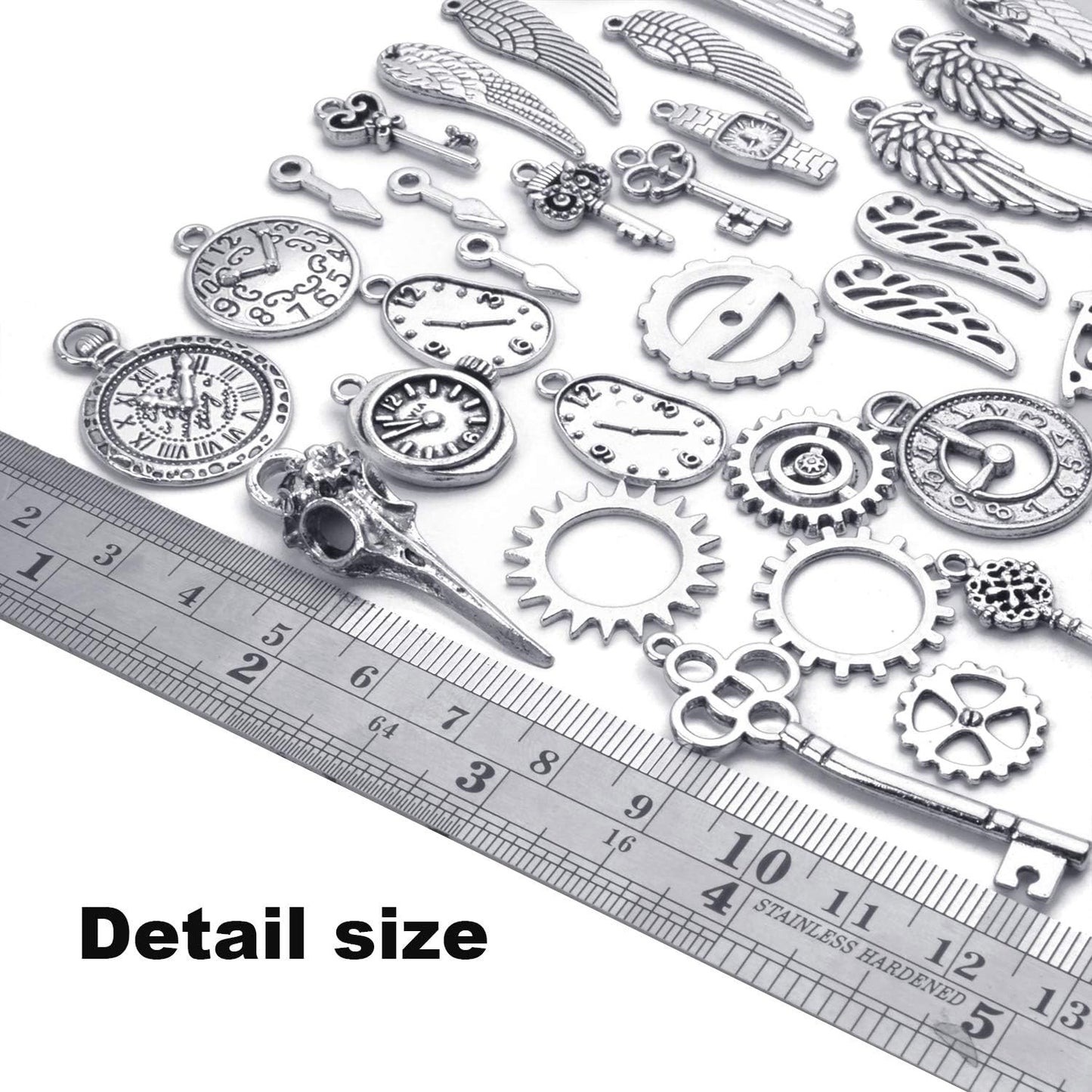 52pcs Tibetan Silver Charms Vintage Clock Gear Wing Key Pendants Jewelry Making Accessories for DIY Crafting Jewellery Making