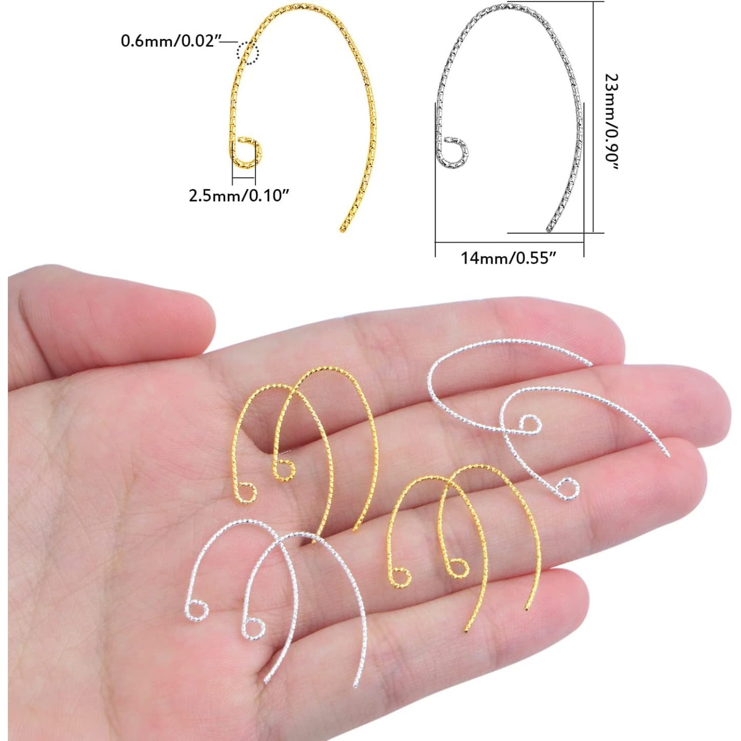 50pcs Brass Ear Wires Hooks Hypoallergenic Anti-slip Earring Hooks Earring Findings for DIY Jewelry Making Craft Supplies Decoration, Golden and Silver