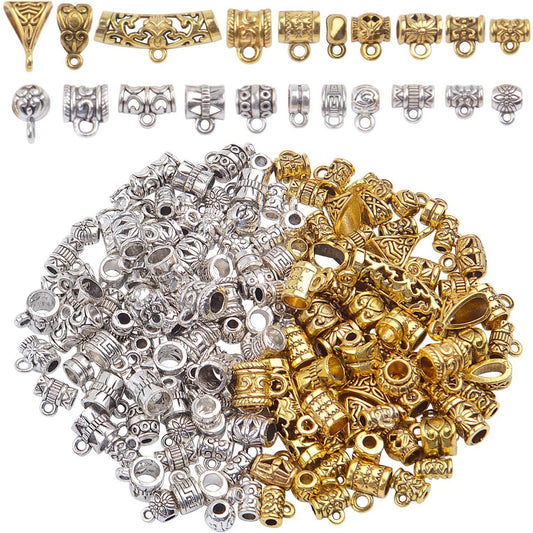 Bail Beads, 100g (About 120-150pcs) Tibetan Bail Tube Beads Spacer Beads Bracelet Charms Bead Hangers fit European Charm Bracelet Jewelry Making