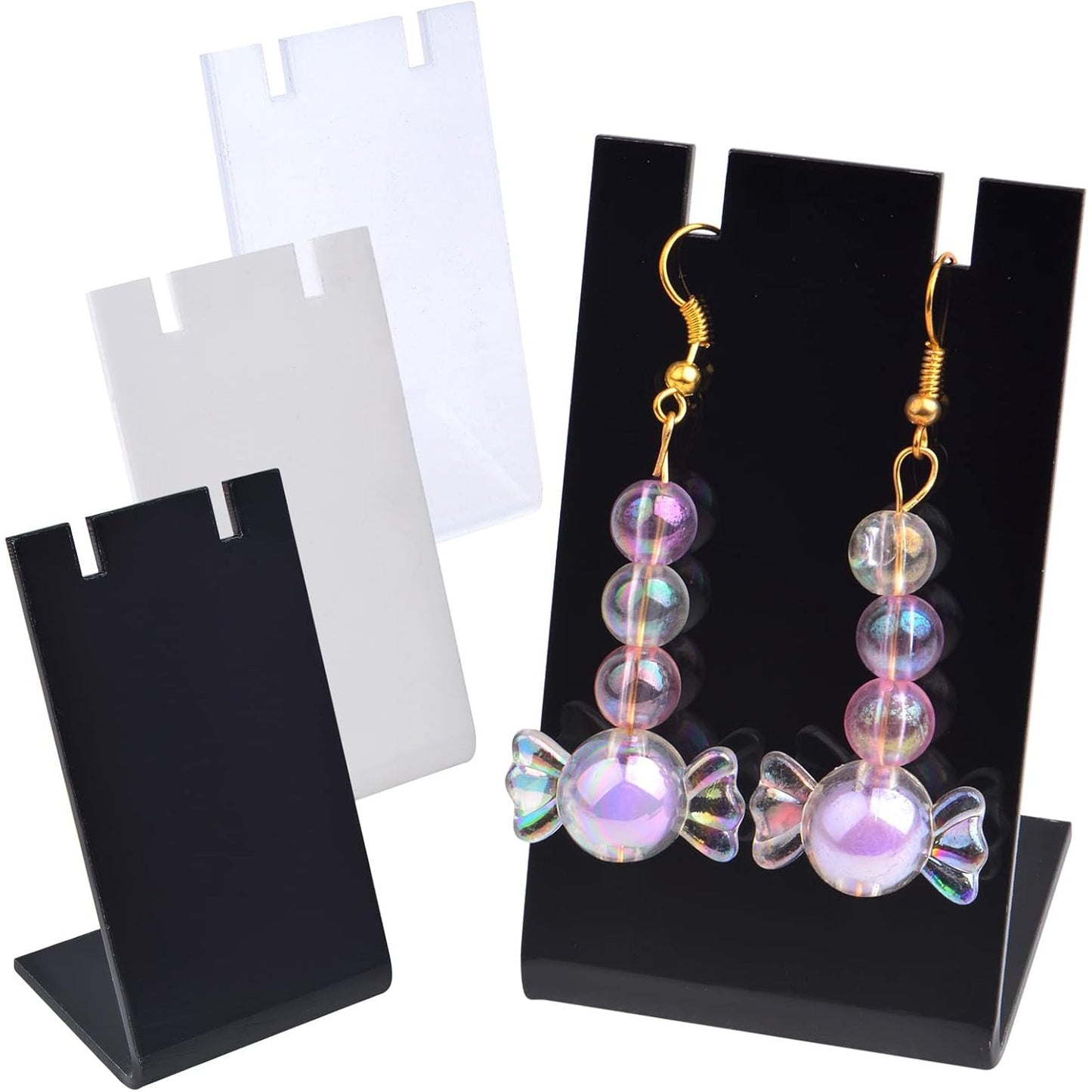 6pcs Acrylic Earring Holders Single Pair L-Shape Jewelry Displays Stand Necklace Ear Stud Earring Organizers for Jewelry Dangling Slant Back Display Props Show Retail, 3 Colors