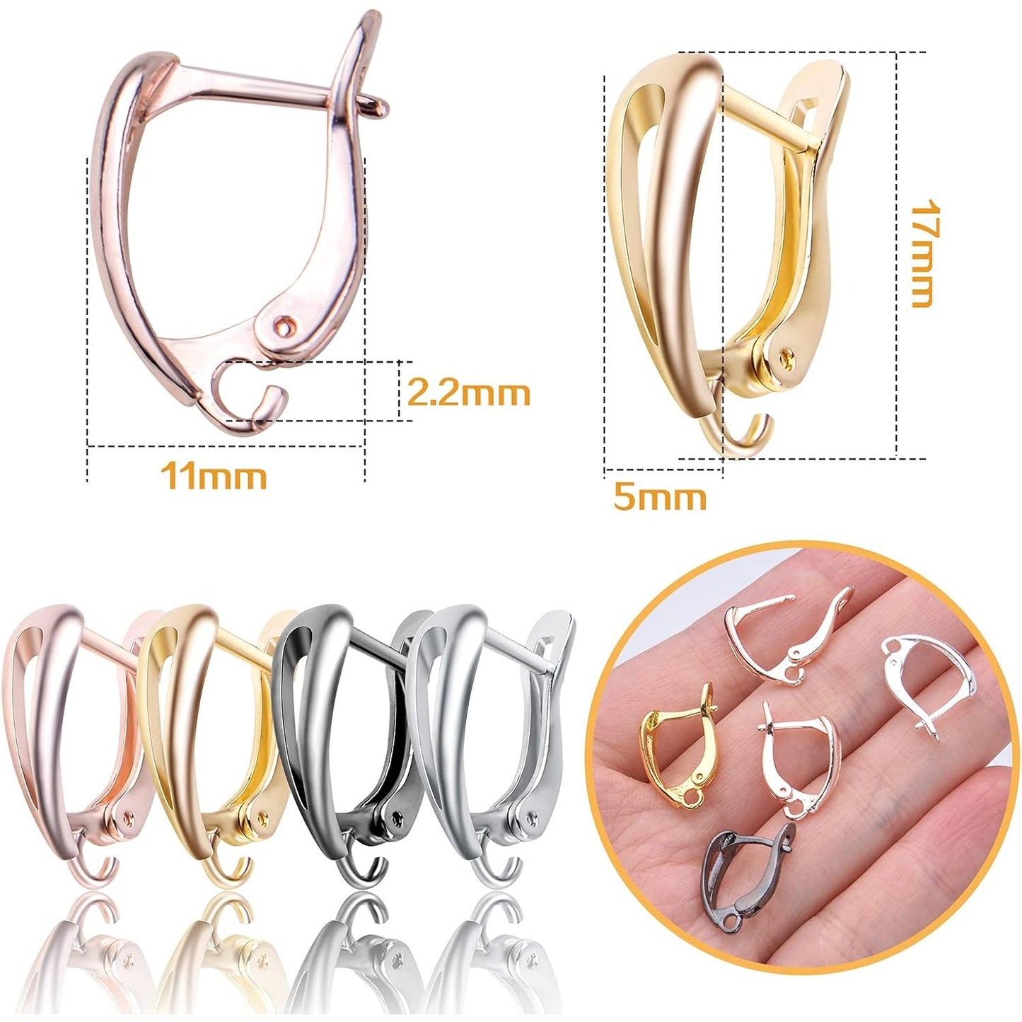 20pcs 5 Colors Round French Earring Hooks Hypoallergenic Brass Leverback Ear Wire Hooks with Open Loop for DIY Dangle Earrings Jewelry Making Christmas Party Anniversary Favor