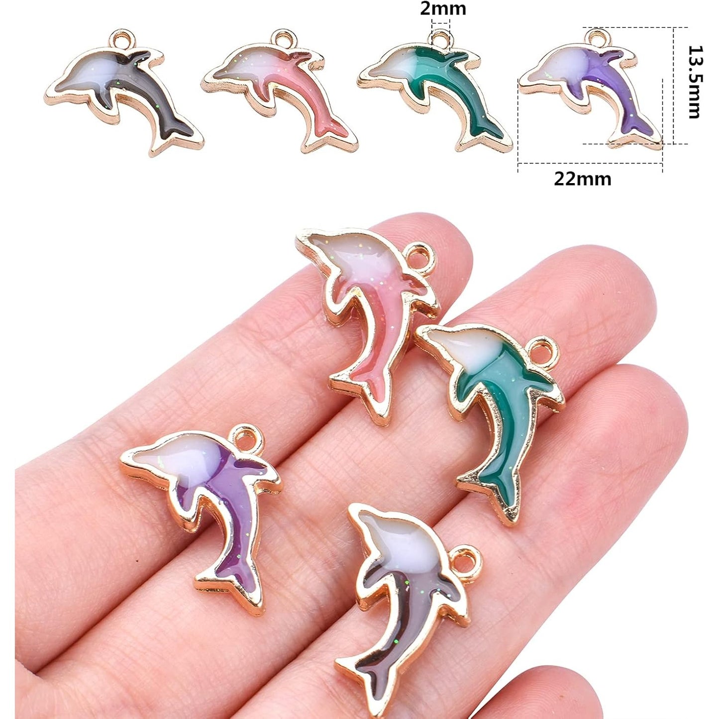 24pcs Double Sided Enamel Dolphin Pendants Fish Charms for DIY Earrings Necklace Bracelet Jewelry Crafts Making, 4 Colors