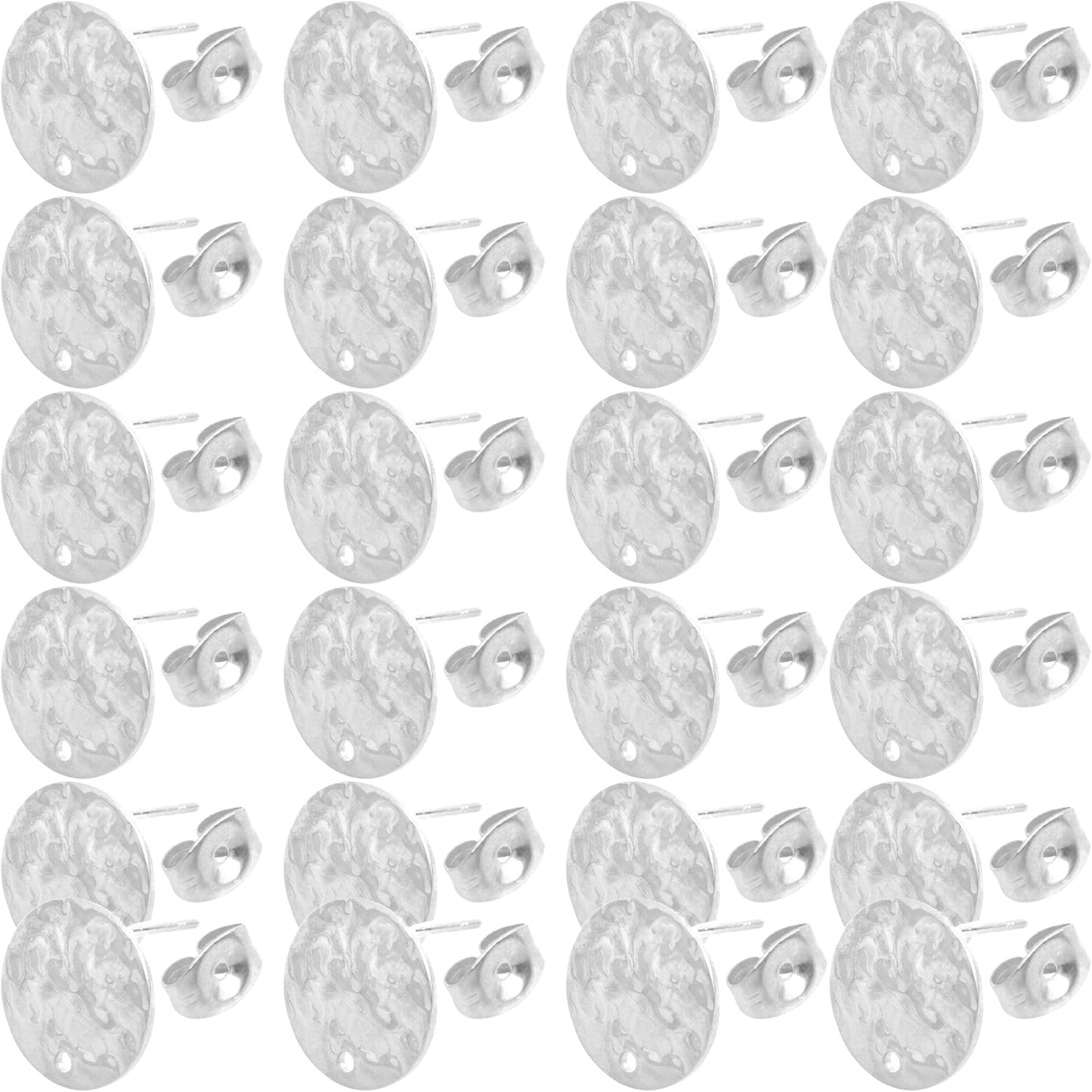 24pcs 3 Sizes Textured Blank Flat Round Stud Earring Findings Stainless Steel Earring Posts with Loop and 24pcs Butterfly Earring Backs for DIY Jewelry Making, 2 Colors