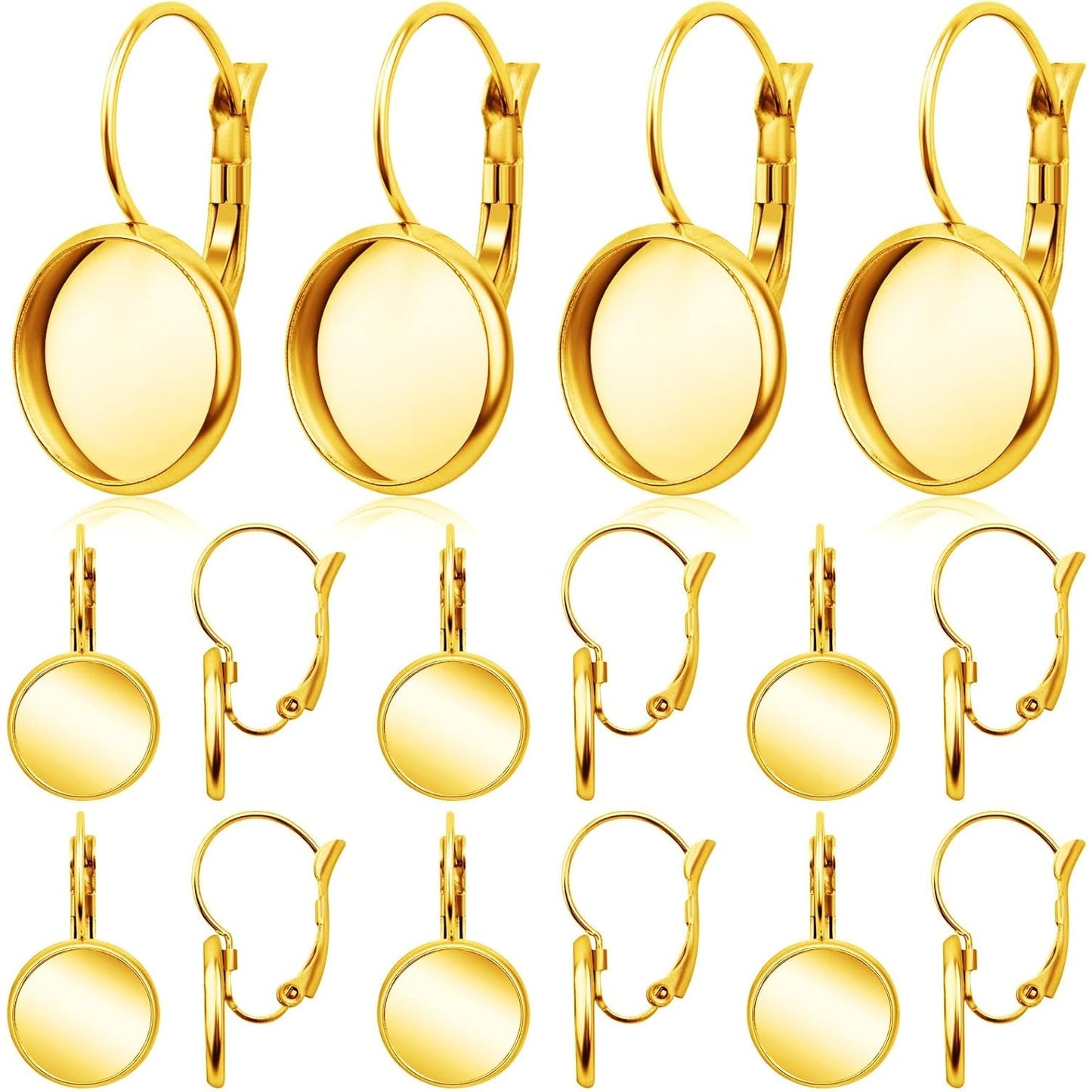 Hook Earring Cabochon Settings, 20 Pieces Lever Back Hook Earrings with Flat Round Tray Blank Cabochon Setting Ear Wires for Earring Designs(12 mm)