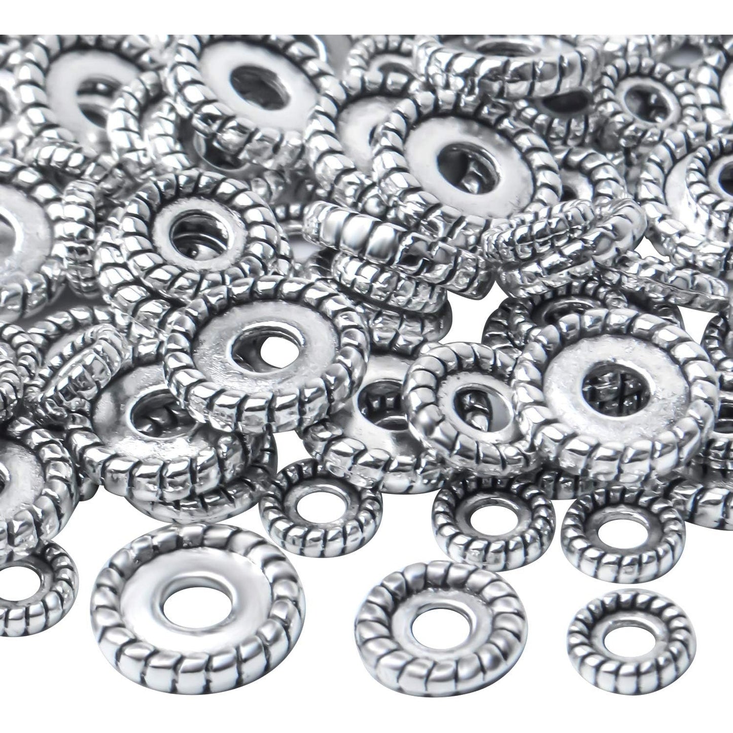 200pcs Tibetan Antique Silver Alloy Spacer Bead Spacer Beads Charms Round Spacers Beads Jewelry Spacers with A Box for DIY Jewelry Crafts Making,Gear Shape