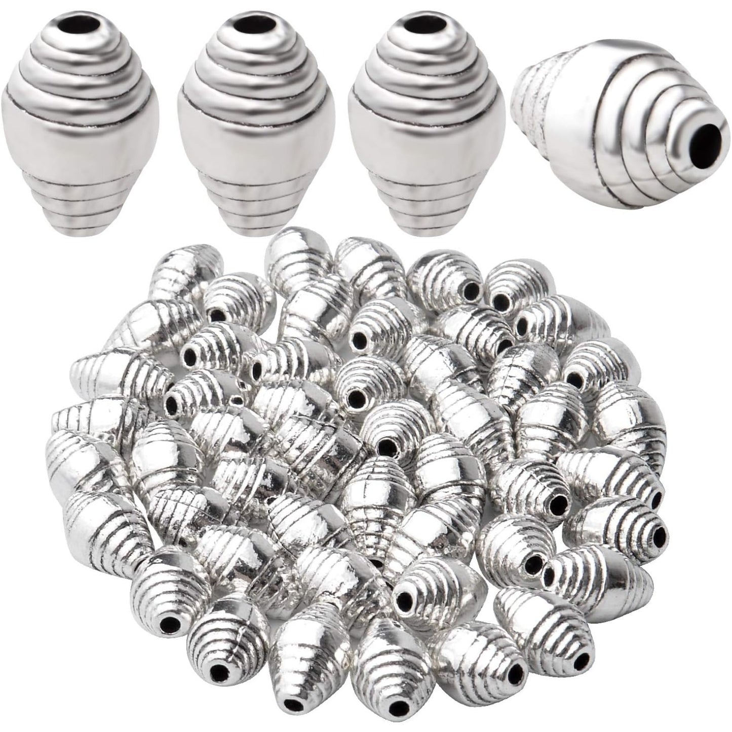 50pcs Tibetan Antique Silver Spacers Beads Alloy Bicone Spacer Beads Jewelry Beads Spacers Charms with A Box for Bracelet Necklace DIY Jewelry Making