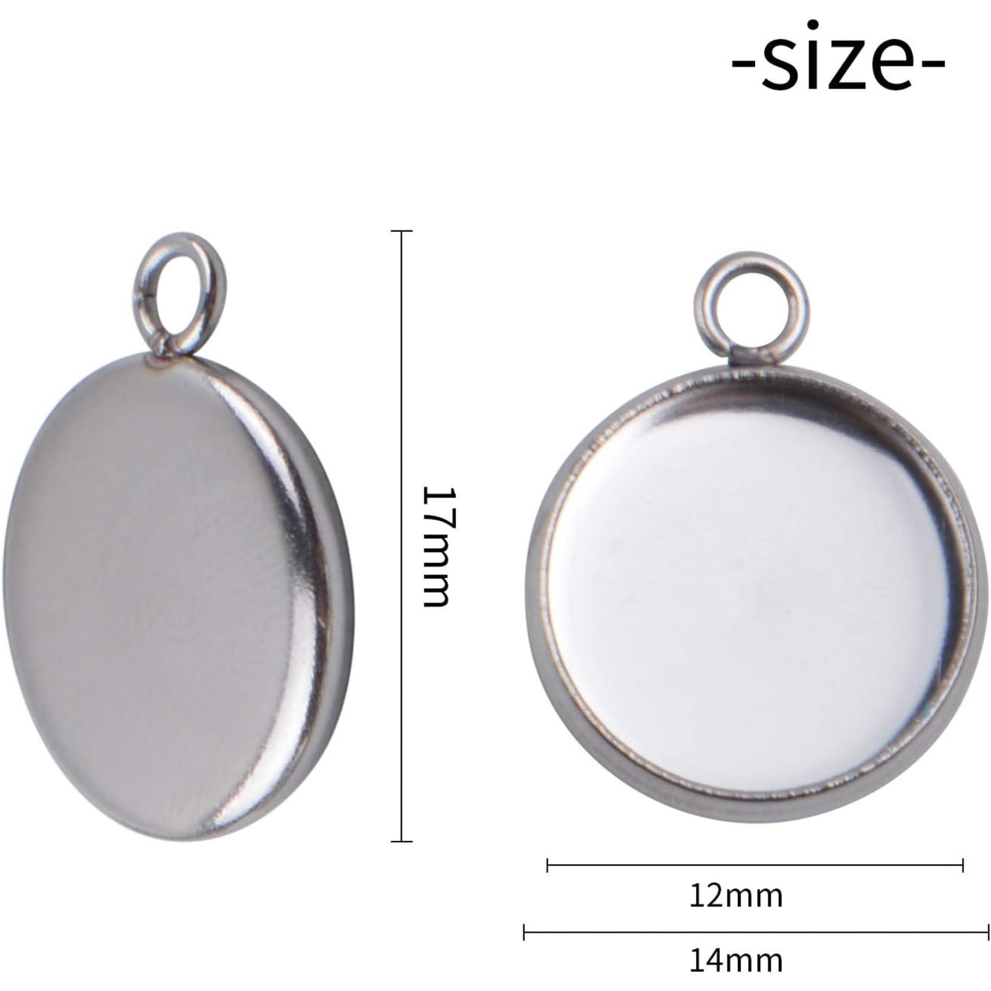 Bezel Pendant Trays, 50 Pieces Stainless Steel 12mm Round Cabochon Settings Trays Pendant Blanks for Jewelry Making DIY Necklace Bracelet Earring