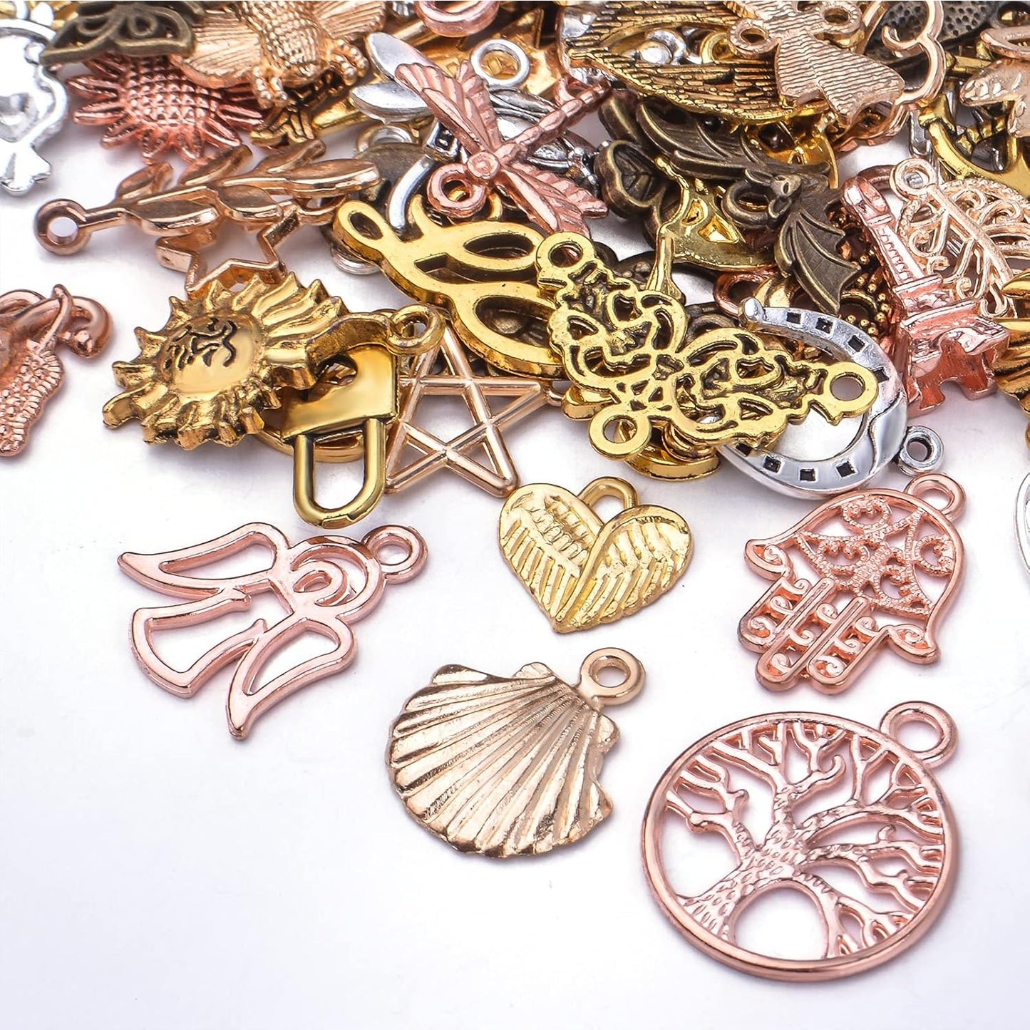 100pcs Craft Supplies Mixed Heart Star Animal Flower Branch Alloy Charms Pendants Bead Charm for Jewelry Making Bracelet Necklace, 7 Colors