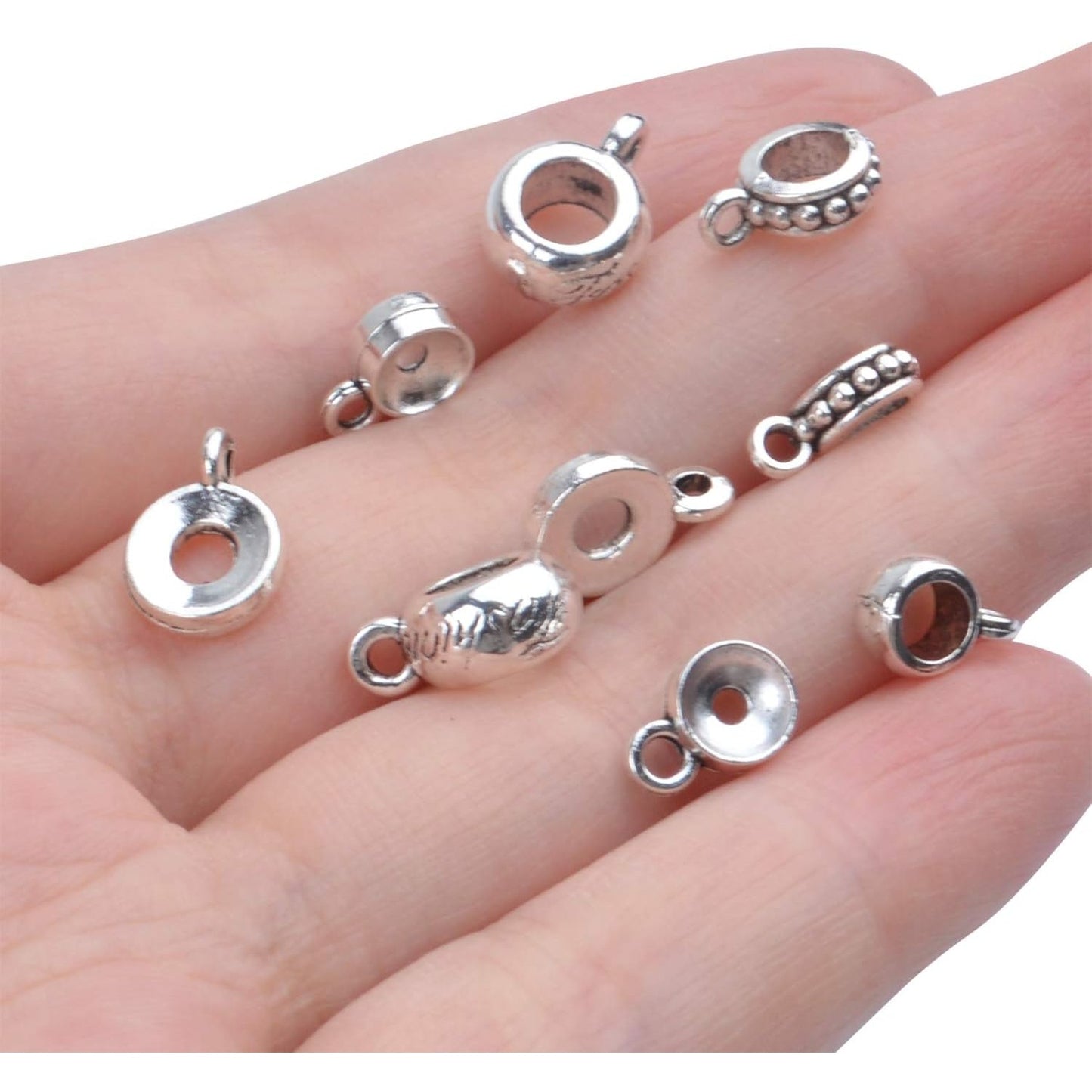 100g (About 100-150pcs) Tibetan Silver Bail Beads Jewelry Connector Bails Beads for Necklace Bracelet Jewelry Making,5 Styles