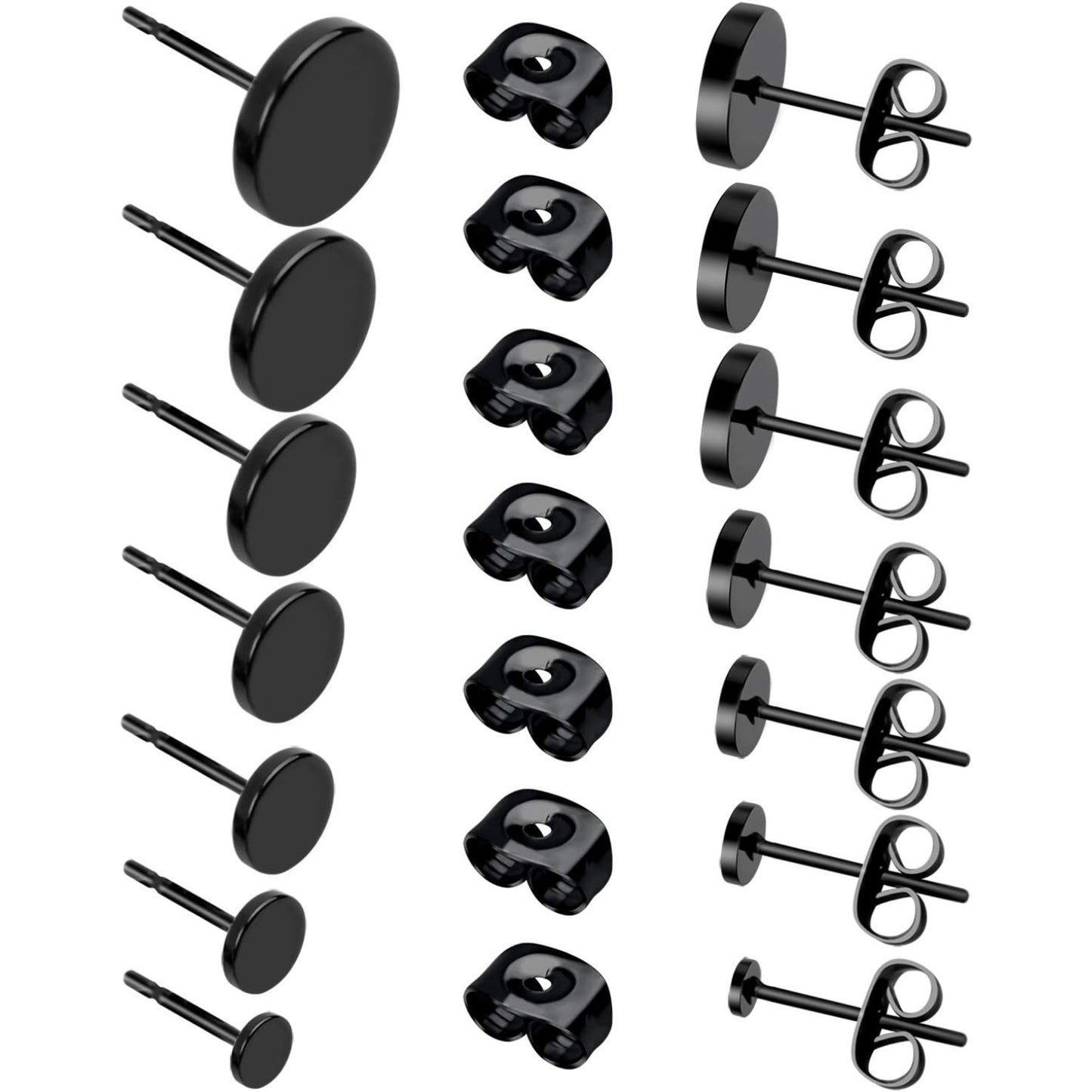 Black Round Stud Earrings, 7 Pairs Stainless Steel Dot Earrings Hypoallergenic Earrings Studs for Man Woman, 3mm/4mm/5mm/6mm/7mm/8mm/10mm