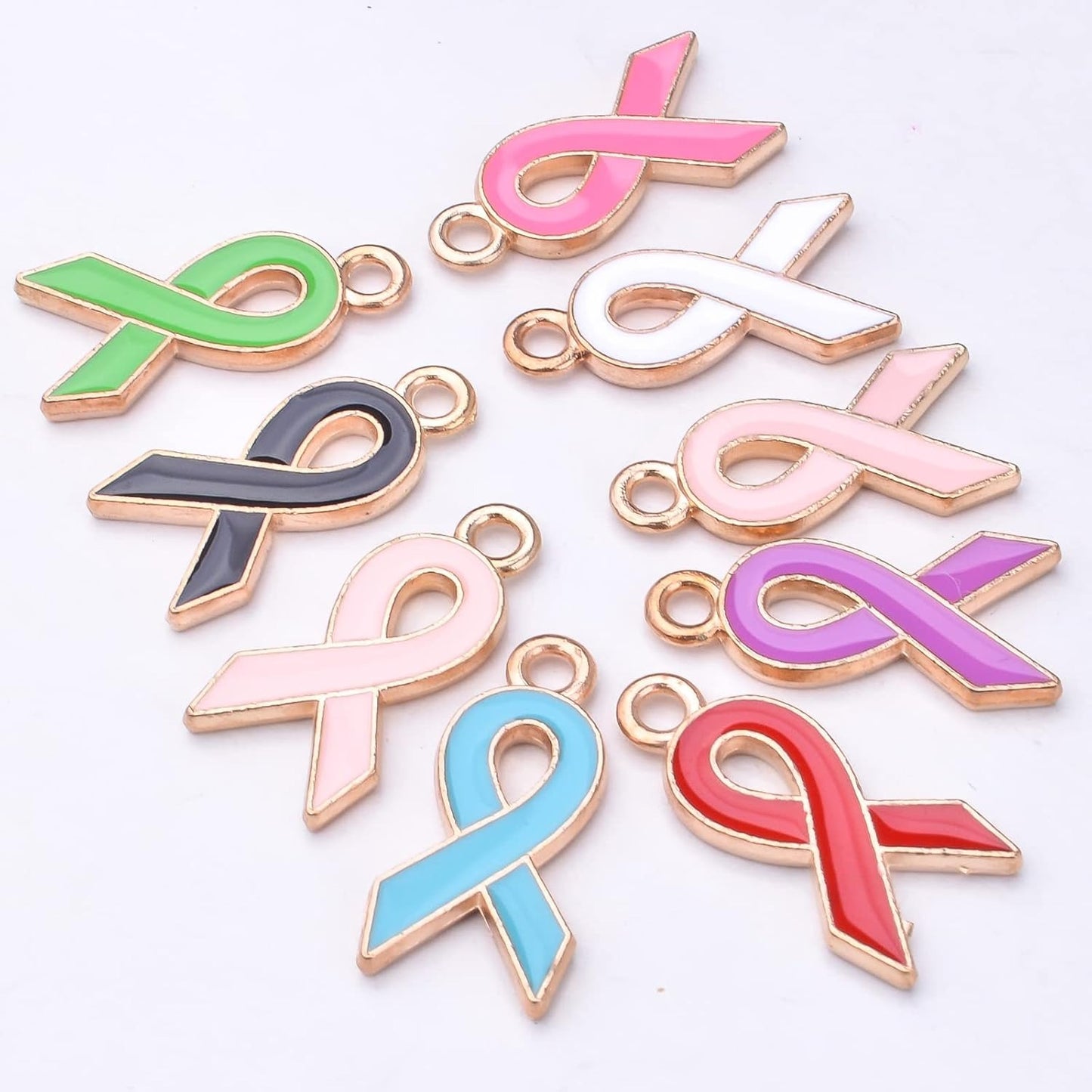 48pcs Breast Cancer Awareness Charms Enamel Ribbon Charm Beads Hope Ribbon Pendant Charms DIY Jewelry Making Accessories for Bracelet Necklace Earrings Crafts, 8 Colors