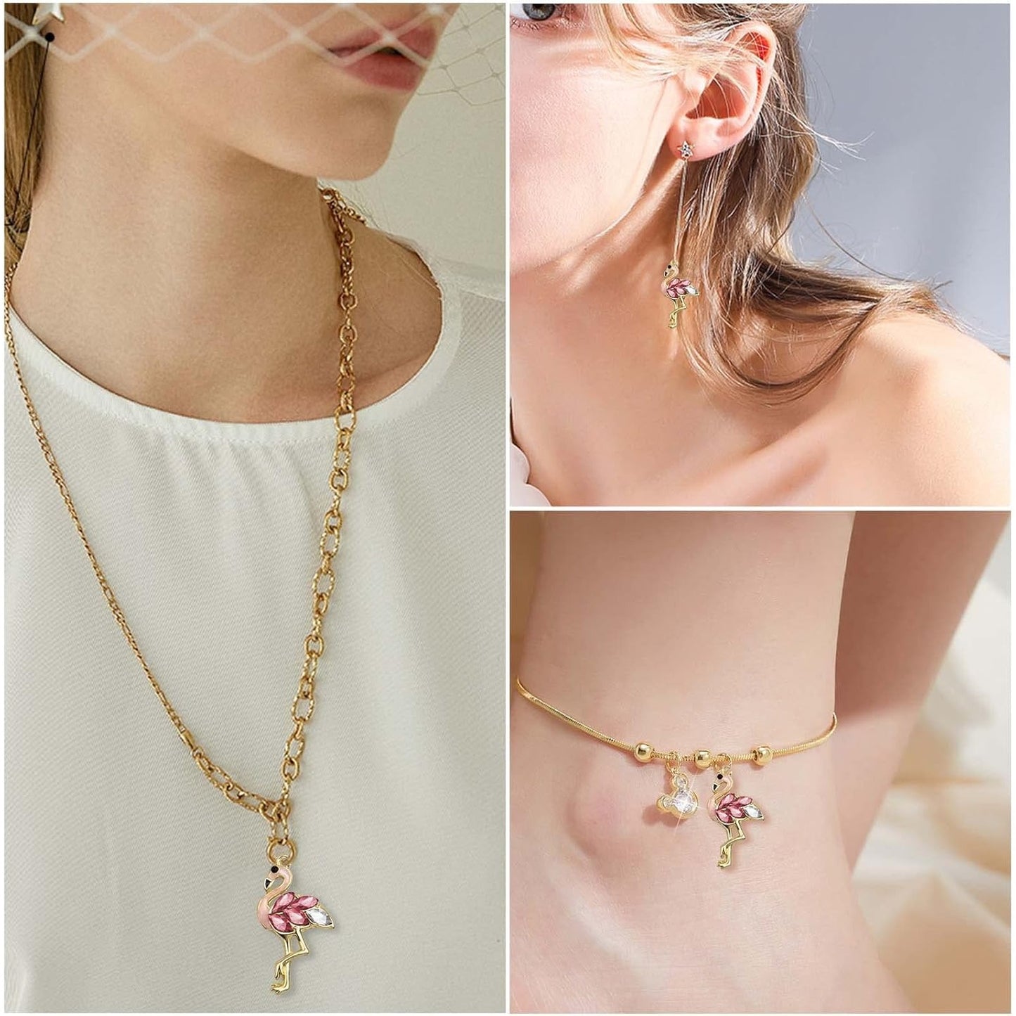 20pcs Golden Plated Flamingo Charms with Rhinestone Alloy Enamel Flamingo-Shape Pendants Pink Bird Animal Dangle Charms with a Box for DIY Bracelet Jewelry Making Supplies Decor