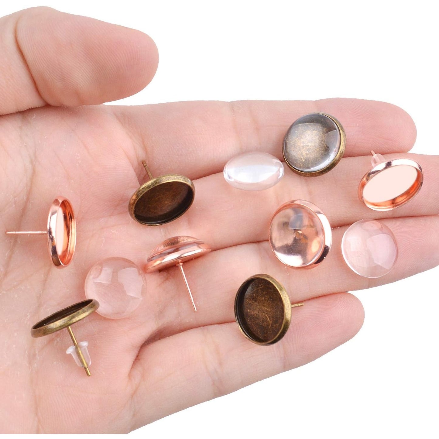 Earring Cabochon Settings,40pcs Stud Earring Cabochon Post Cup Blank Earring Bezel with 40pcs Glass Dome Cabochons and 40pcs Clear Earring Backs for Jewellery Making