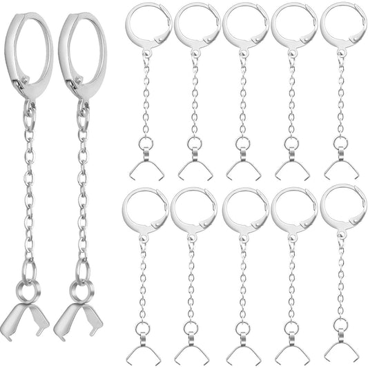 20pcs Stainless Steel Round Leverback Earring Hooks Hypoallergenic Earwires Earring Hooks with Beading Chains Pinch Bail Clasps for DIY Earrings Jewelry Making Supplies
