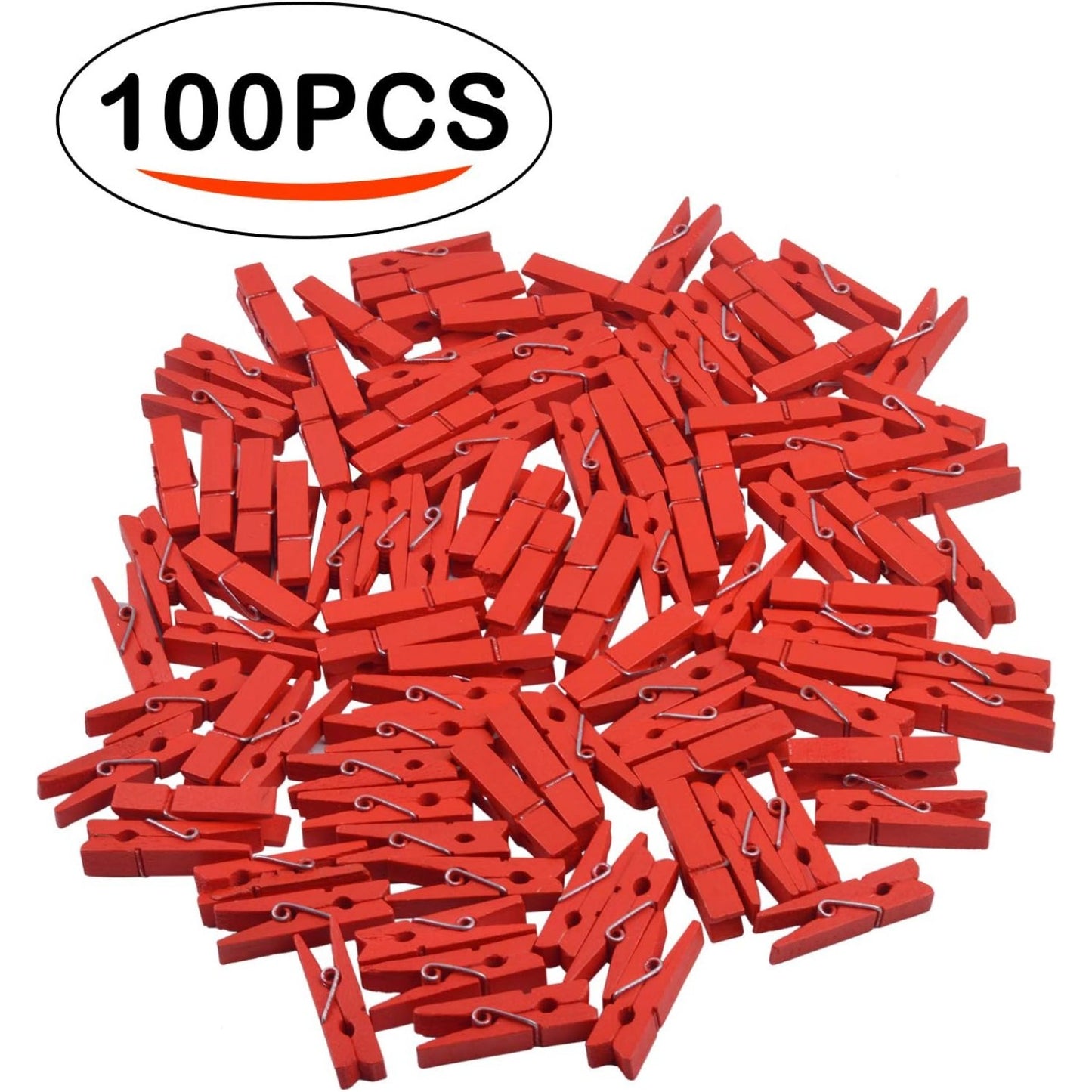 BronaGrand 100pcs Mini Red Wooden Utility Paper Clip, Clothespins Clip, Clothes Line Clips,Photo Clips