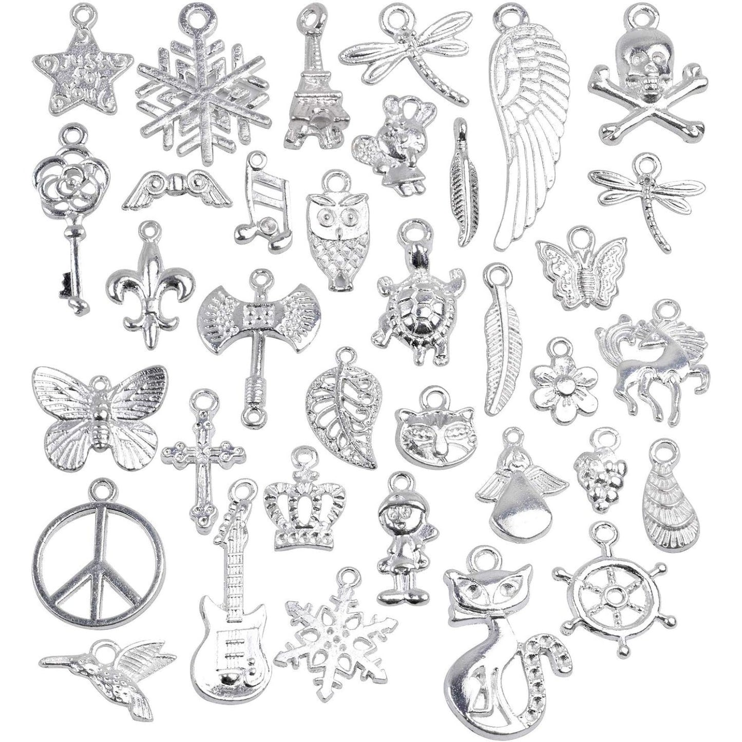 50 Pieces Mixed Bracelet Charms Antique Necklace Pendants Bulk Pack for Craft and Jewelry Making, Antique Silver
