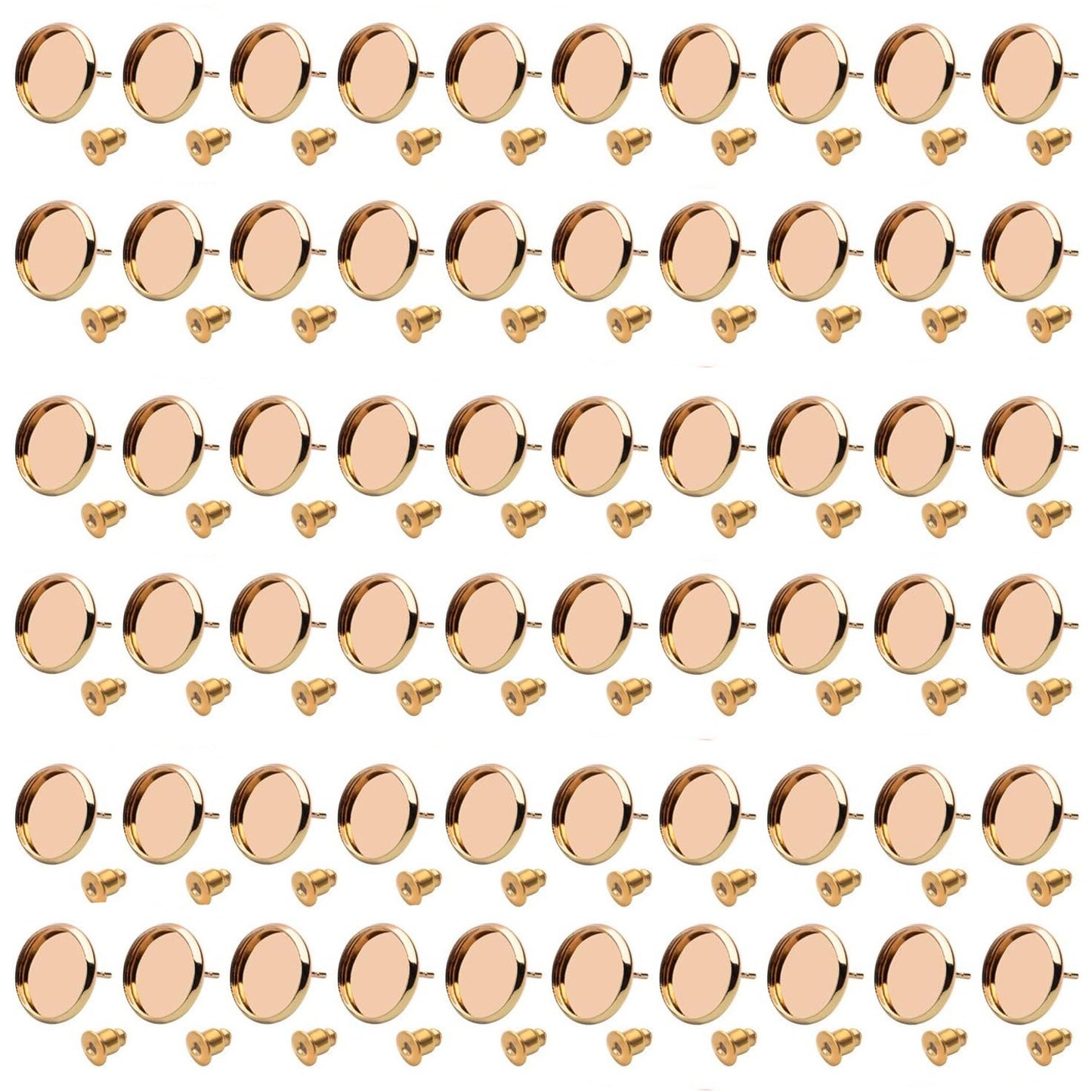 Stud Earring Findings, 60pcs Blank Stud Earring Bezel Setting Post Cup for 12mm Cabochon and 60pcs Earring Backs for Jewellery Making