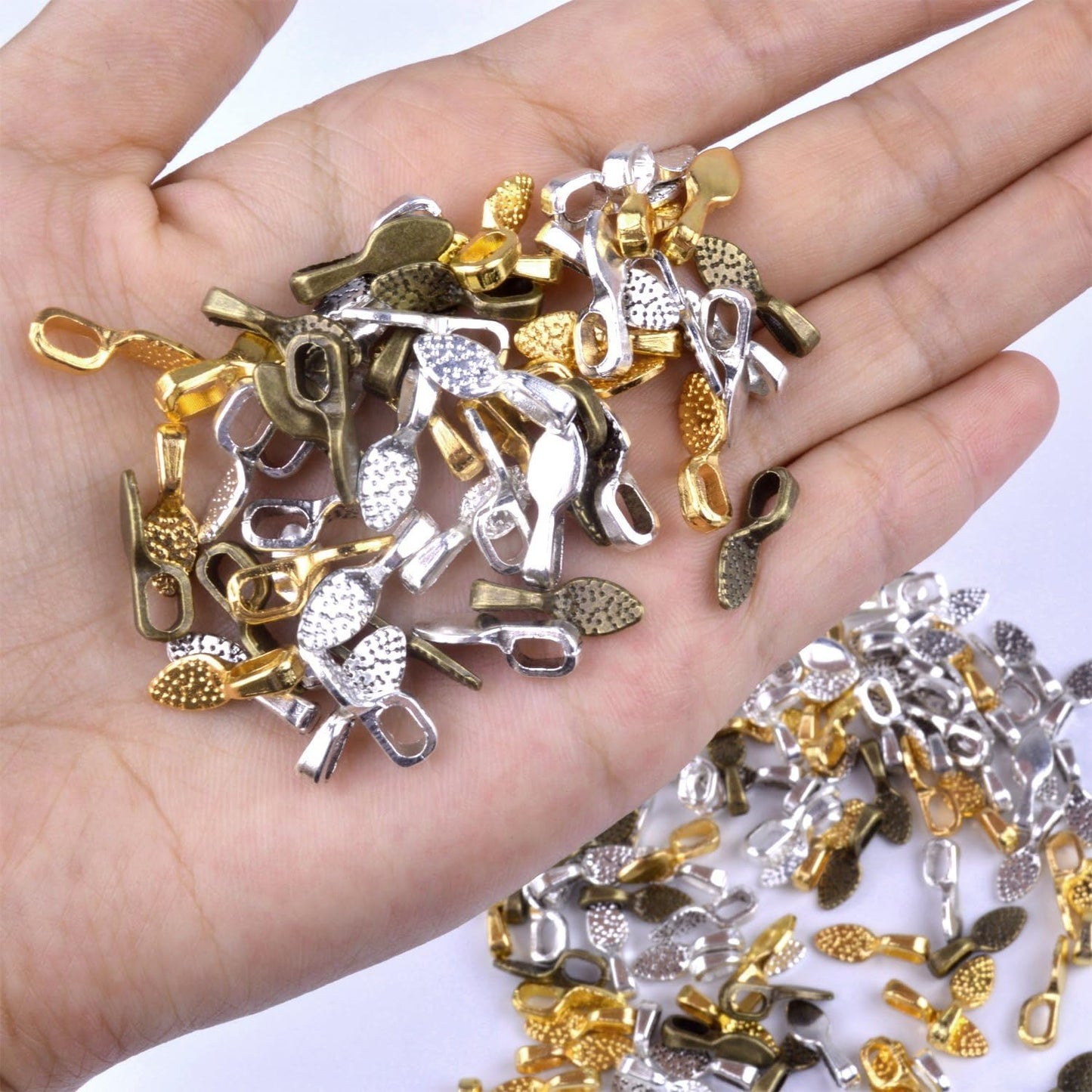 BronaGrand 200PCS Spoon Glue on Bails for Earrings Pendants Charms Jewelry Making Crafting Mixed 4 Colors