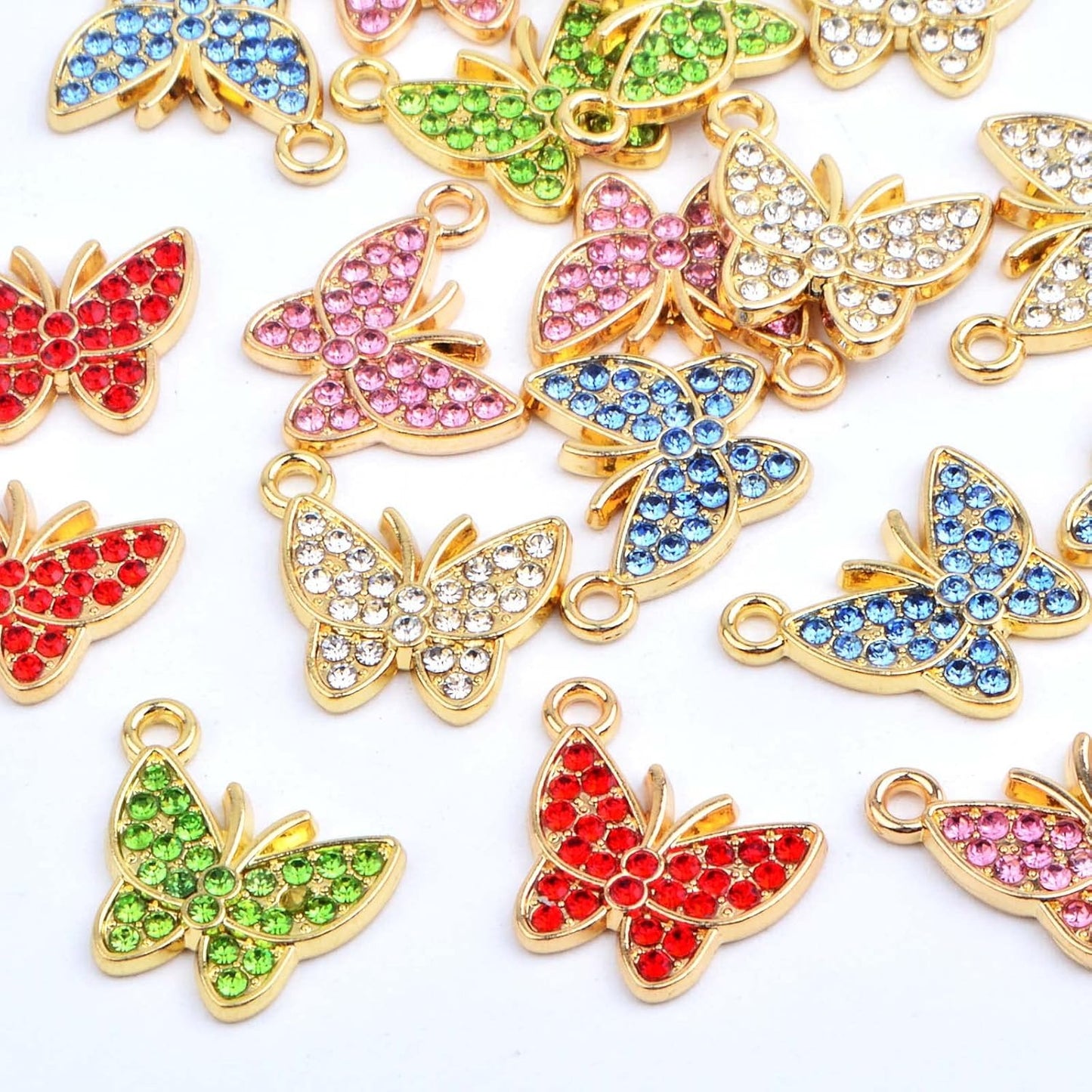 20pcs Butterfly Charms with Shiny Rhinestone Alloy Crystal Butterfly Dangle Pendants Craft Supplies for DIY Bracelet Necklace Earring Jewelry Making Findings, 5 Colors