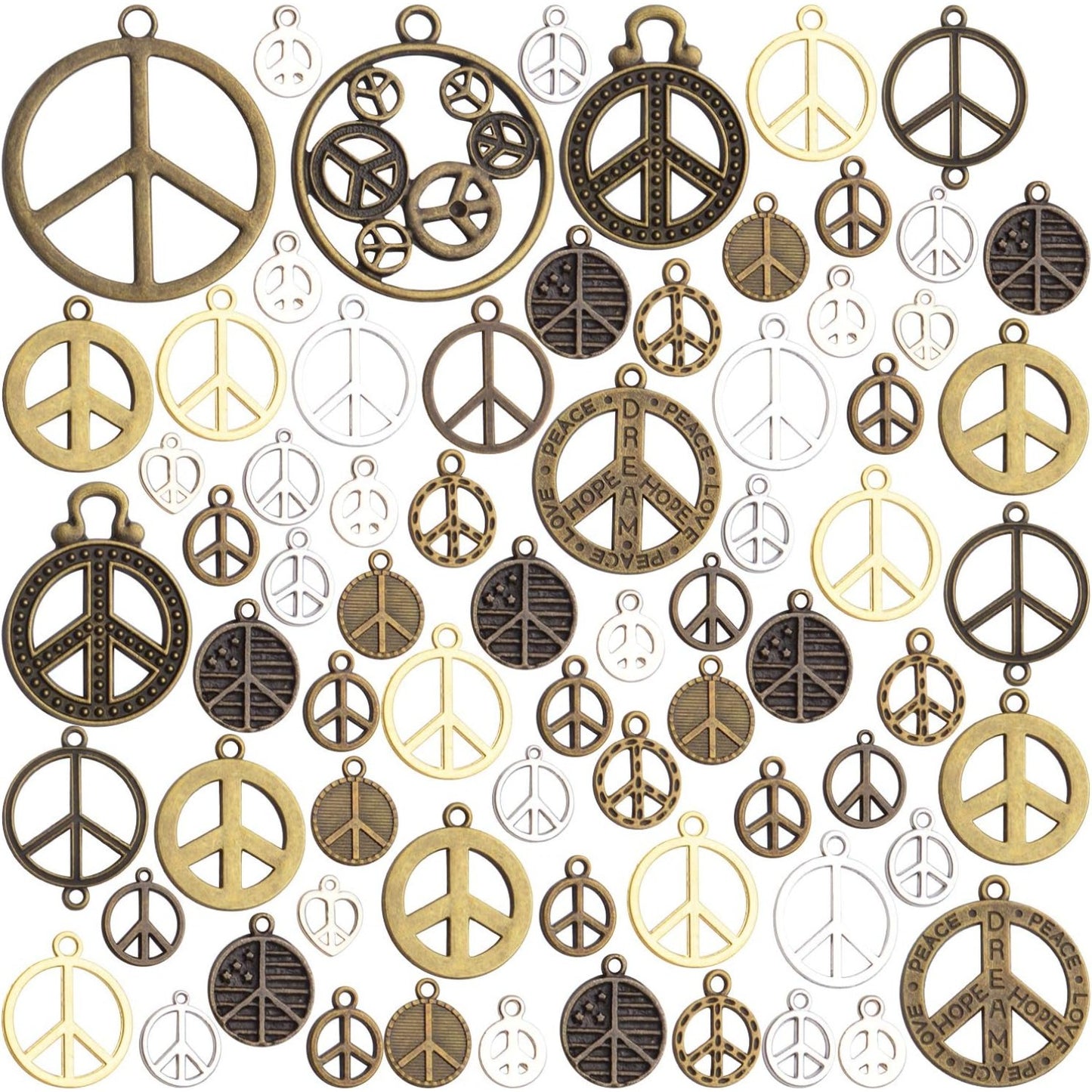 Peace Symbol Pendants,100g Vintage Alloy Peace Charms Craft Supplies for Jewelry Making Necklace Bracelet DIY