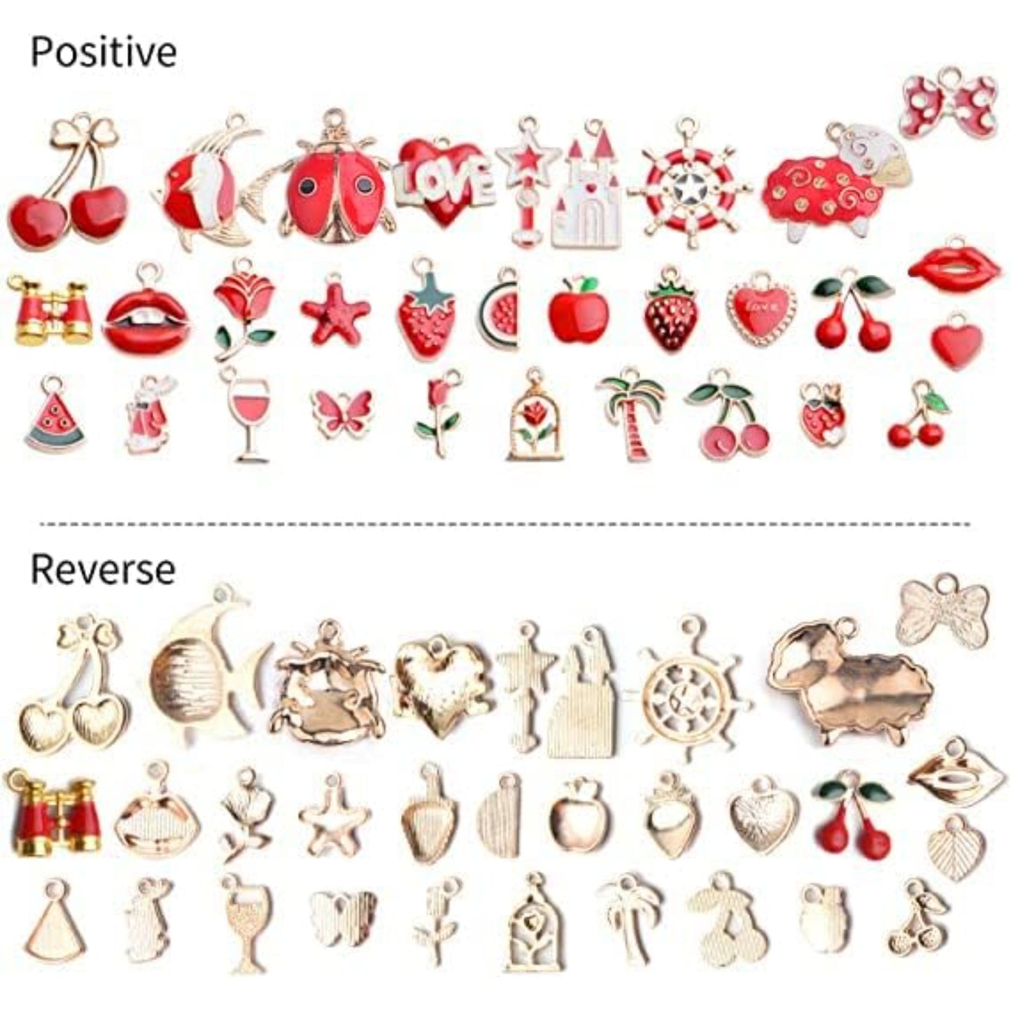 Enamel Charms,31pcs Red Theme Mixed Cute Enamel Charms Gold Plated Enamel Pendants Star Fruit Flower Charms for Making Jewelry Necklace Bracelet Earring