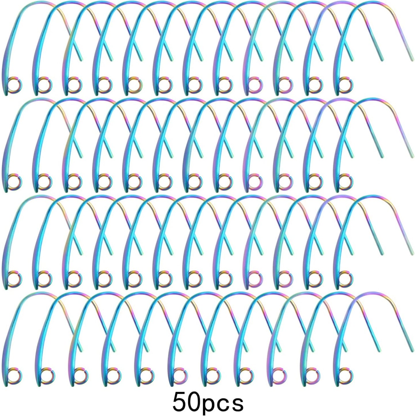50pcs Stainless Steel Earring Hooks Hypoallergenic V Shape Ear Wires Hooks with Loop Earring Components for DIY Dangle Jewelry Making Findings, Rainbow Color