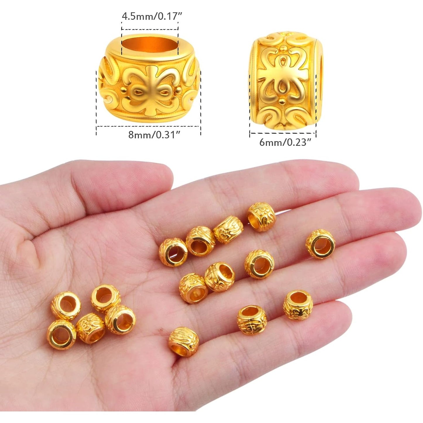 100pcs Bright Golden Rondelle Spacer Beads European Large Hole Tube Column Loose Accessories for DIY Bracelet Necklace Jewelry Making, Hole: 4.5 mm
