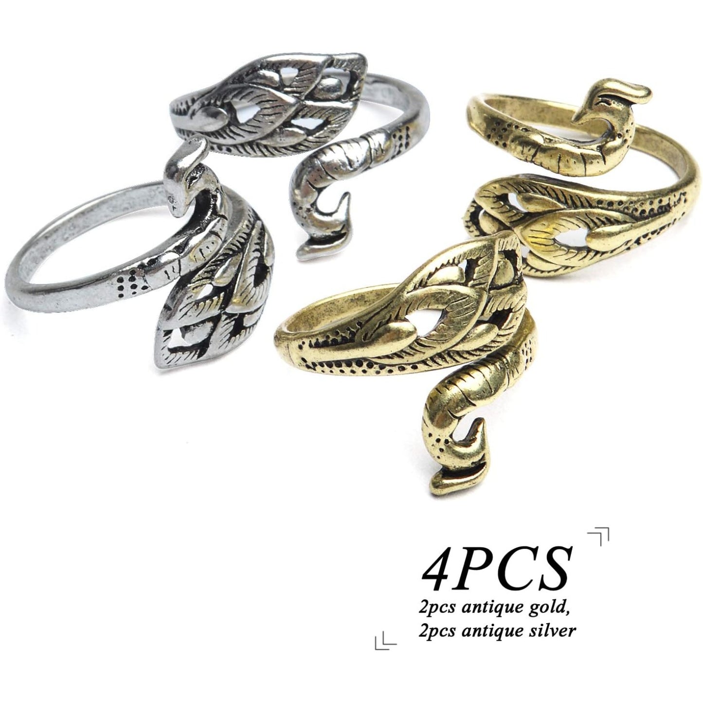4pcs 16x18mm Adjustable Knitting Loop Crochet Loop Ring Peacock Yarn Guide Finger Holder Knitting Thimble Ring for Crochet Knitting Crafts,Antique Silver and Antique Golden
