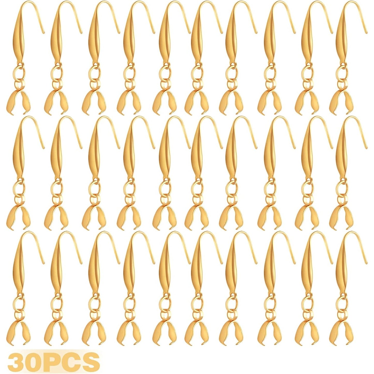 30pcs Gold Plated Stainless Steel Earring Hooks Hypoallergenic Ear Wire Buckle Fish Hooks with Pendant Clasp for DIY Dangle Earrings Jewelry Making Wedding Christmas Party Favor