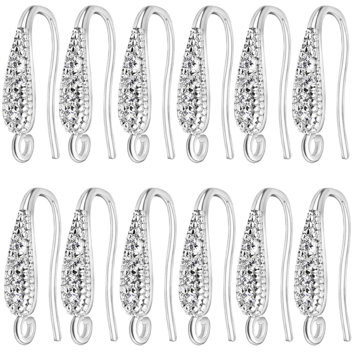 12pcs Cubic Zirconia Earring Hooks Hypoallergenic Brass French Ear Wire Fish Hooks Rhinestone Earrings with Loop for DIY Dangle Earrings Jewelry Making, 3 Colors