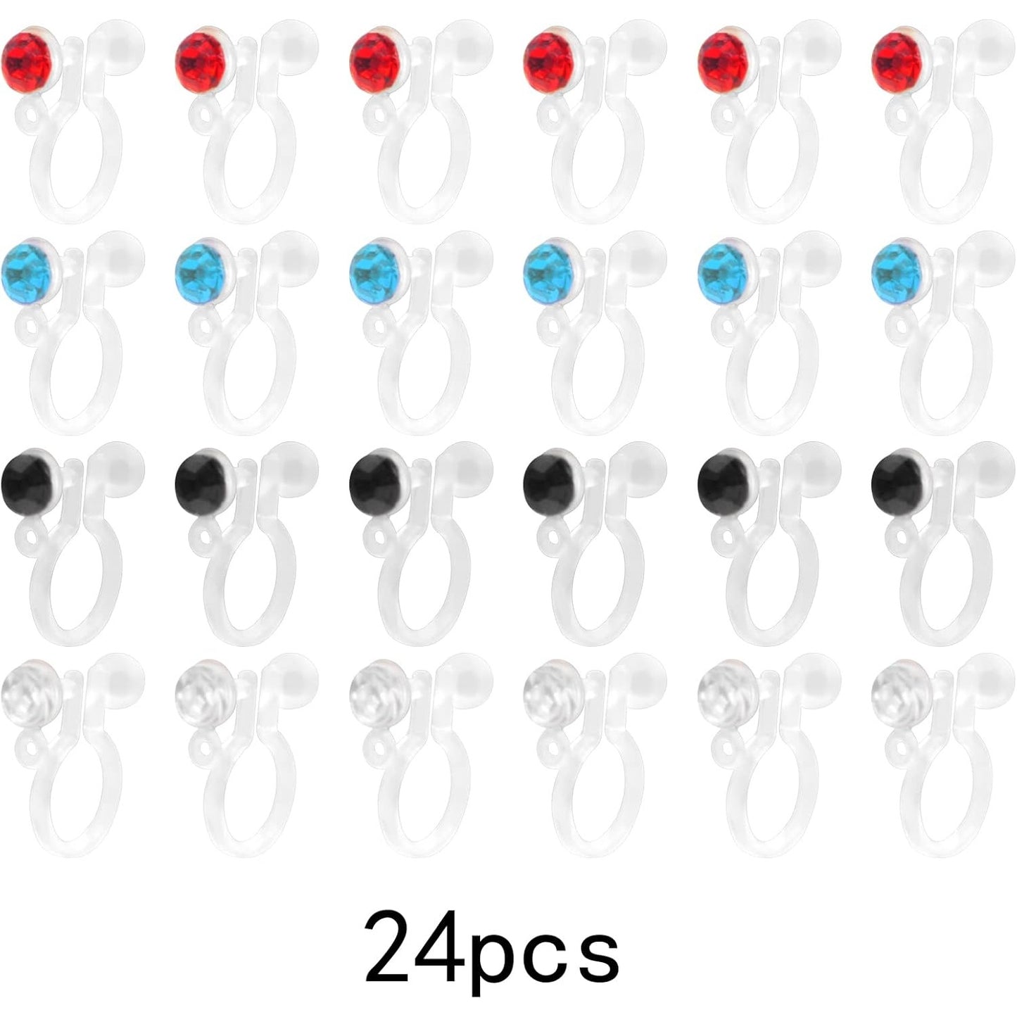 24pcs Clear Plastic Earring Clips Painless Resin Clip-on Earring Converter Components with Rhinestone for Non-Pierced Ears DIY Earrings Making Findings, 11 mm x 9.5 mm