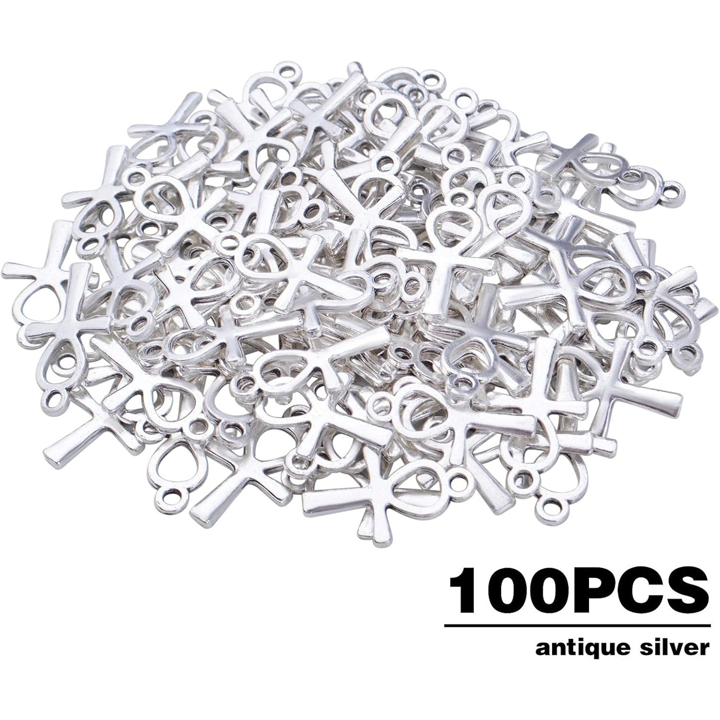 100pcs Antique Silver Double Sided Cross Charms Tibetan Alloy Religious Crucifix Crosses Pendants for DIY Crafts Necklace Bracelet Jewelry Making Sunday School Party Favors