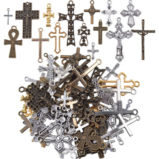 100g Mixed Crosses Charms Pendants for Jewelry Making, DIY Necklace, Bracelets, Earrings
