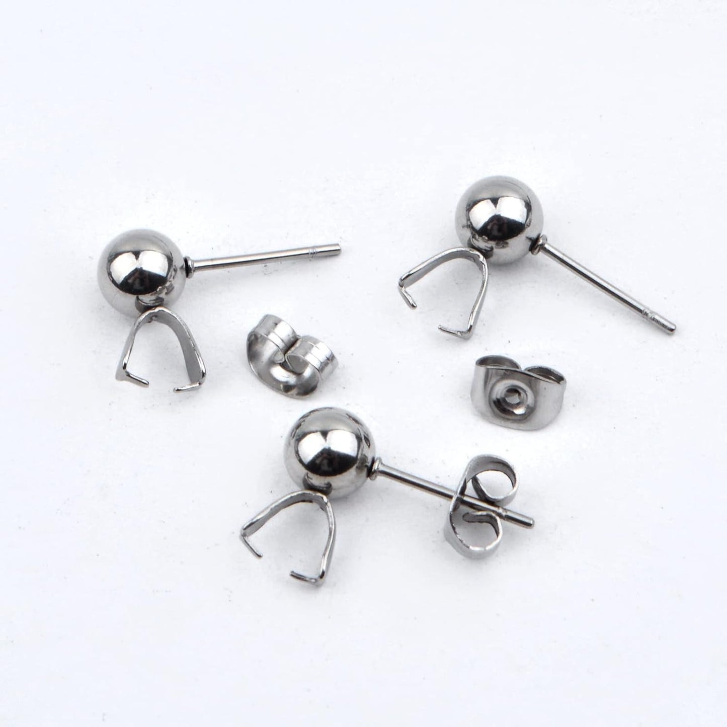 30pcs Stainless Steel Ball Post Earring Studs with Pendant Claps Round Ball Earring Posts and 30pcs Butterfly Earring Backs Set for DIY Jewelry Making Supplies