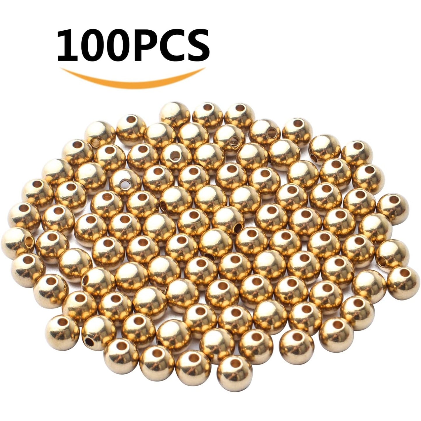 100pcs Gold Plated Round Ball Spacers Beads Brass Smooth Bead Spacer Loose Beads for DIY Jewelry Bracelet Necklace Crafts Making Accessories