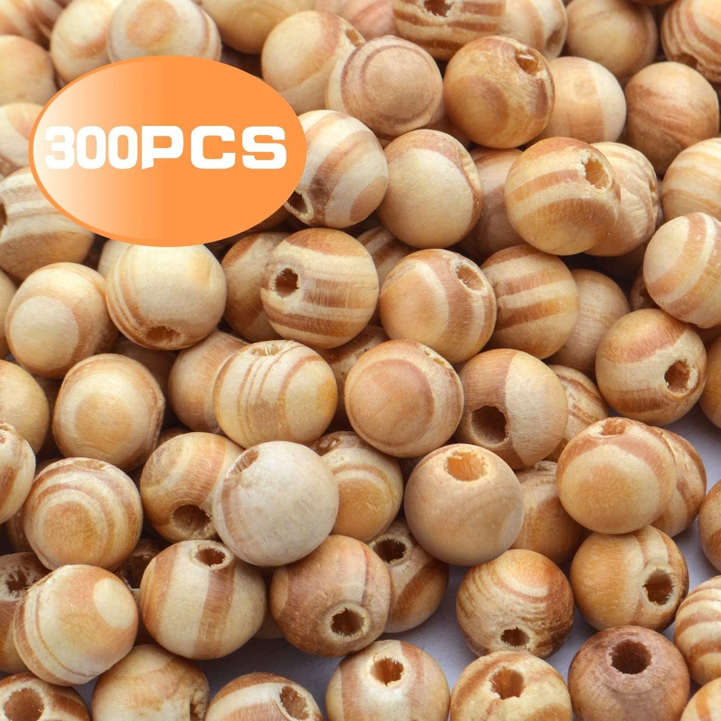 300pcs 8mm Natural Round Wood Beads Unfinished Wooden Beads Loose Wood Spacer Beads for Craft Jewelry Making,3mm Hole