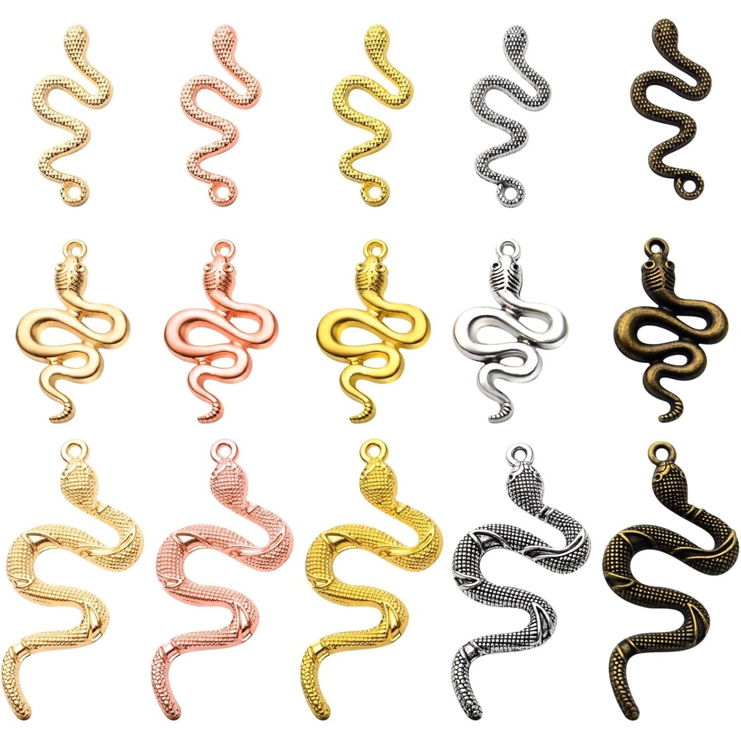 30pcs 5 Colors Snake Charms Pendants Alloy Mixed Styles Snake Serpent Charms Craft Supplies for Halloween DIY Bracelets Necklaces Earrings Jewelry Making