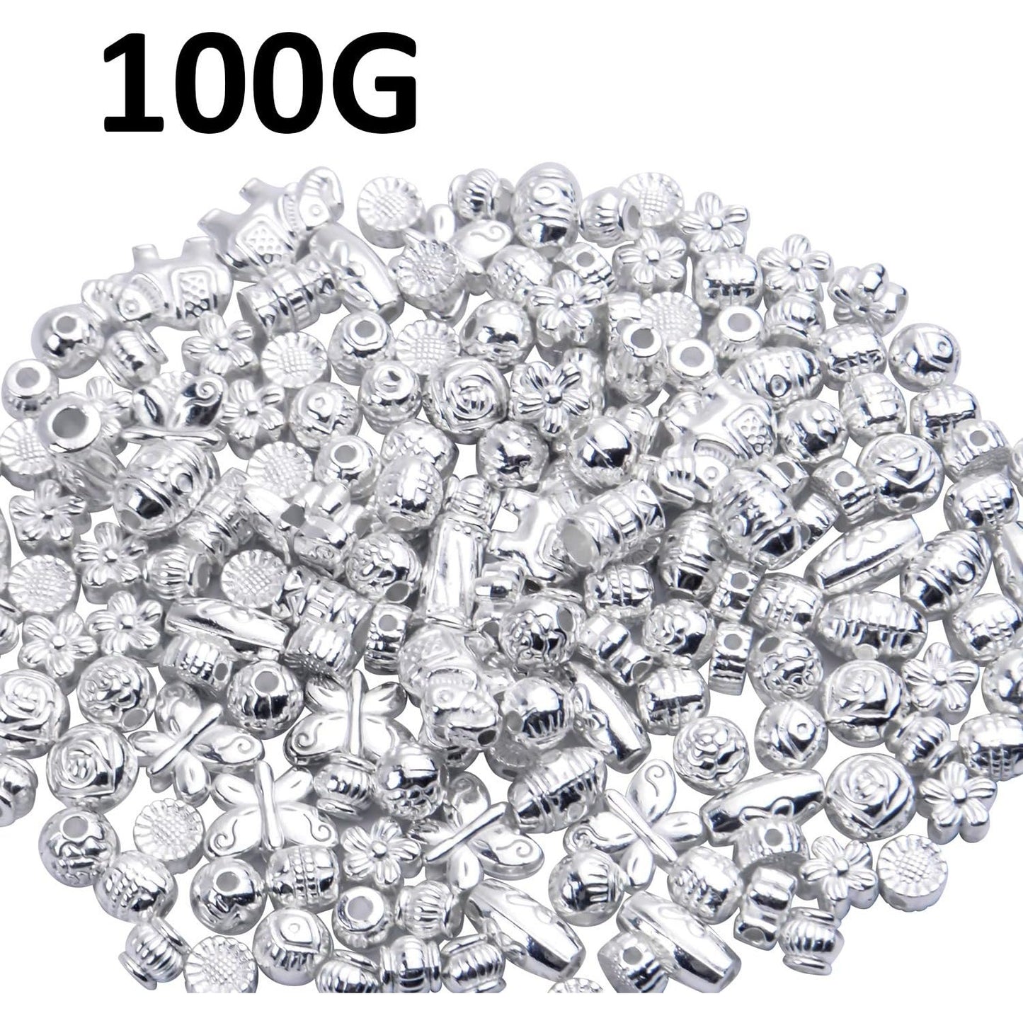 100 Gram(About 150-200pcs) Silver Spacer Beads Charm Bead Spacers Jewelry Findings Accessories for Bracelet Necklace Jewelry Making
