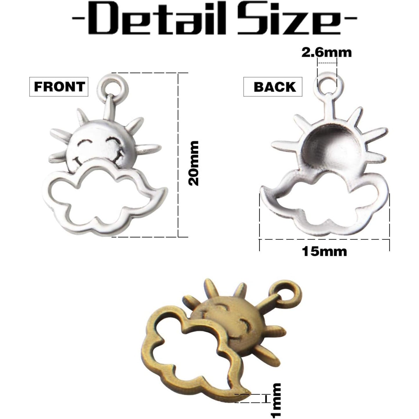 100pcs Celestial Sun Cloud Charms Alloy Jewelry Charm Pendants for DIY Necklace Bracelet Jewelry Crafts Making,Antique Silver and Antique Bronze
