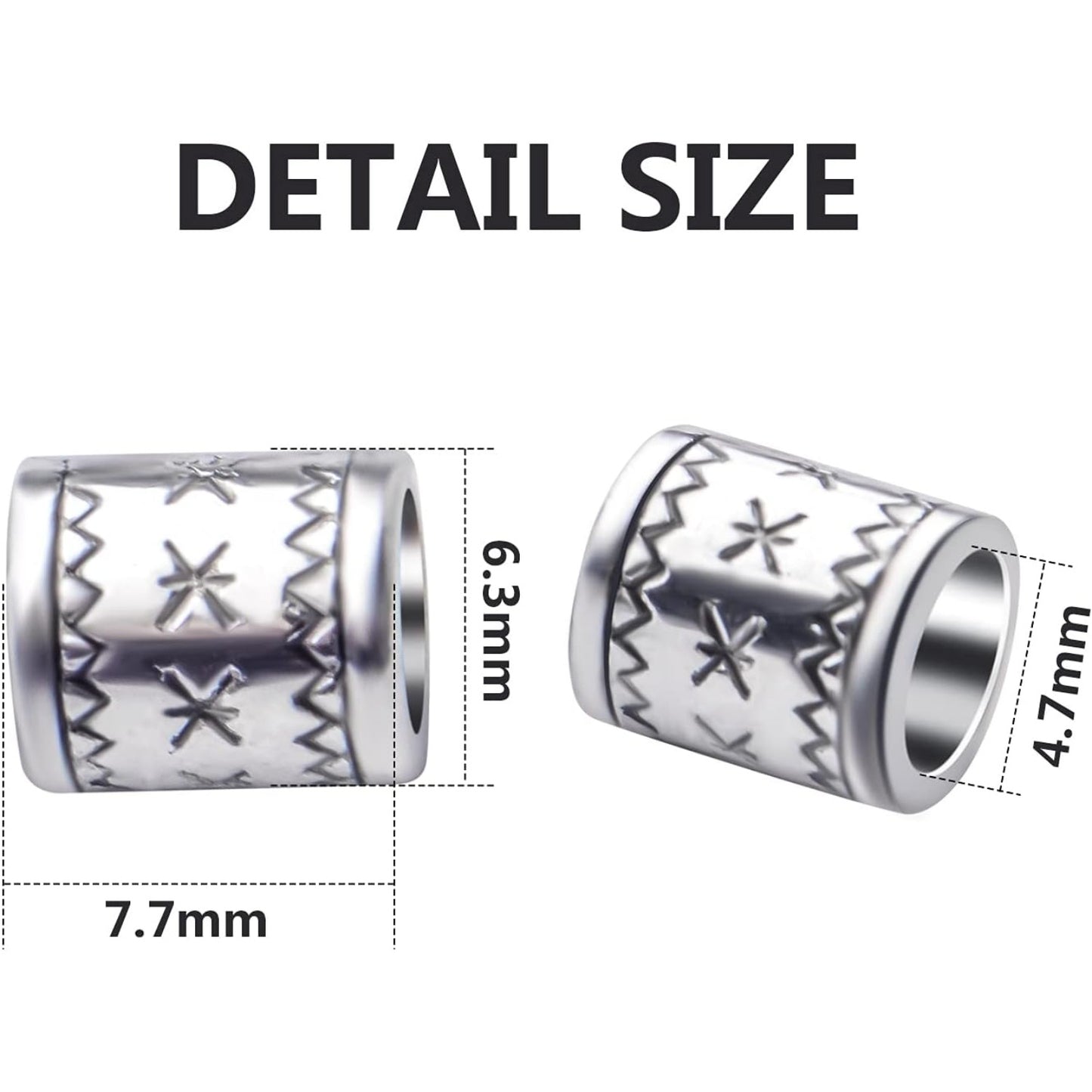 100pcs Antique Silver Alloy Cylindrical Spacer Beads, Loose Beads, Hole:4.7mm