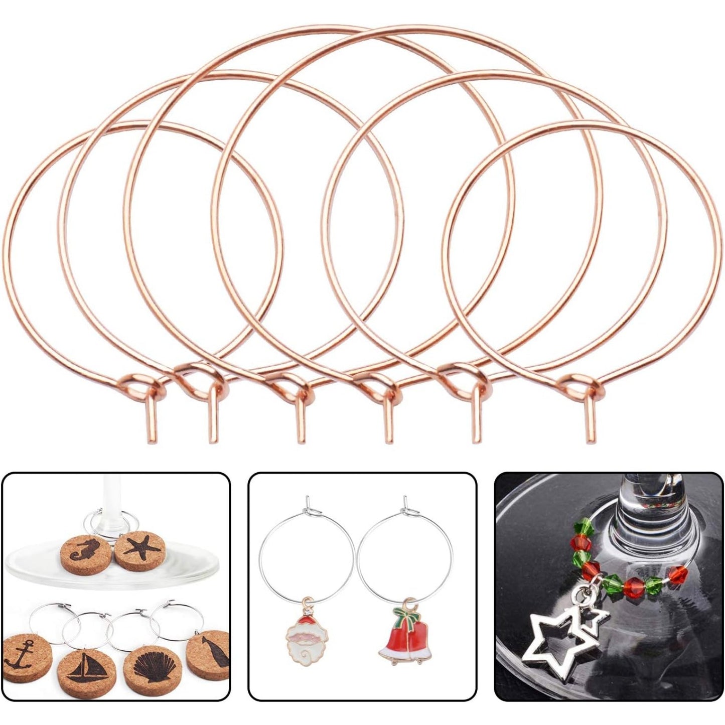 150 Pieces Wine Glass Charm Rings Open Jump Ring Earring Beading Hoops for Jewelry Making Wedding Birthday Party Festival Favor, 30mm, 25mm, 20mm, Rose Golden