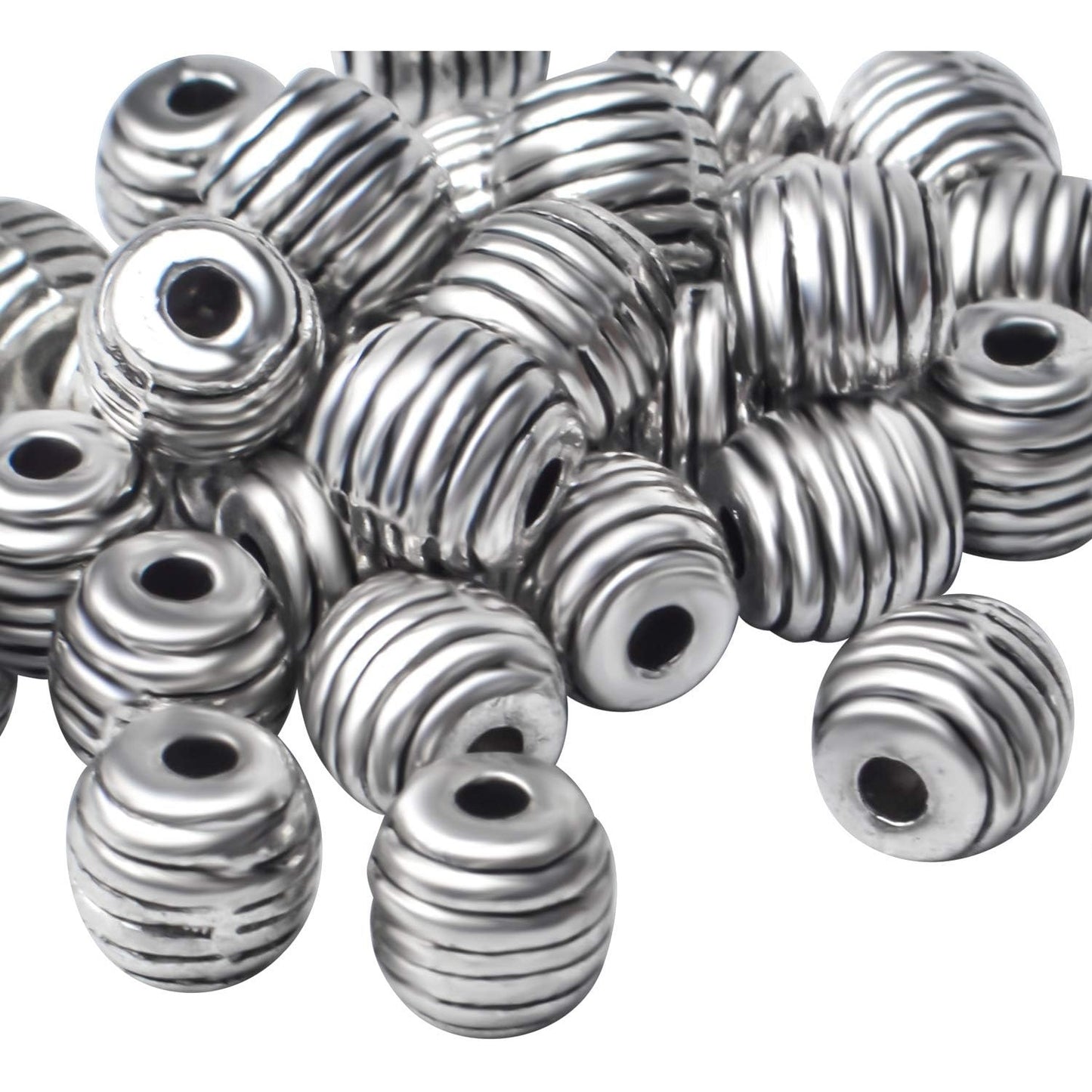50pcs Tibetan Antique Silver Oval Shape Spacer Beads Column Spacer Bead Jewelry Spacers Charm Beads for DIY Bracelet Jewelry Making Crafts Supplies